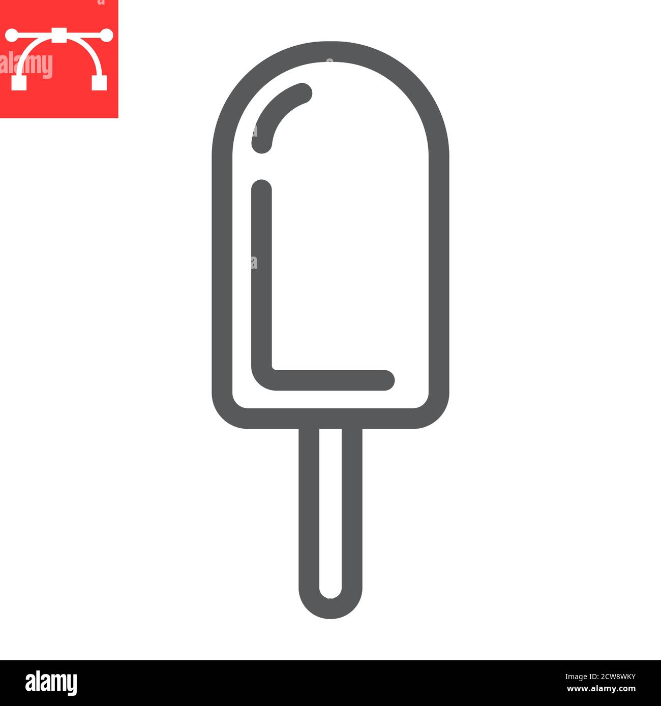 Gelato su stick line icona, dessert e delizioso, bastone di chocolote gelato segno grafica vettoriale, modificabile traccia icona lineare, eps 10. Illustrazione Vettoriale
