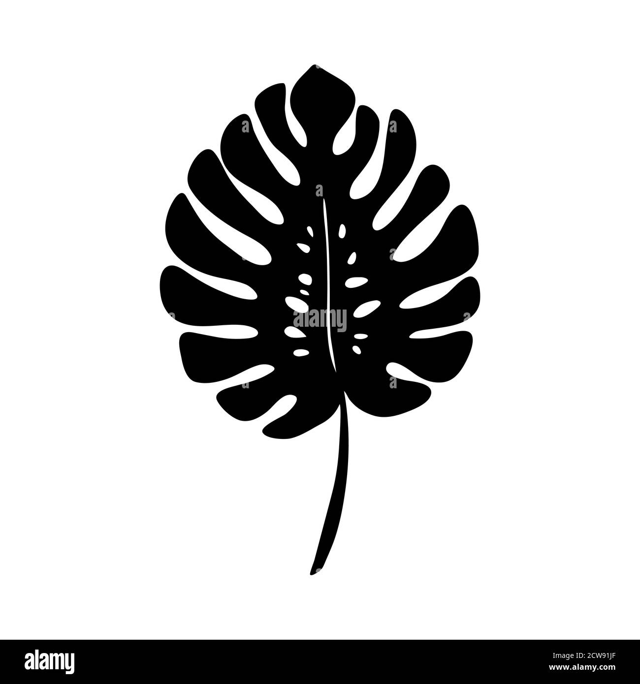 Vettore foglia Monstera nero. Albero tropicale. Pianta botanica minimalista. Design piatto Jungle su sfondo bianco. Illustrazione vettoriale Illustrazione Vettoriale