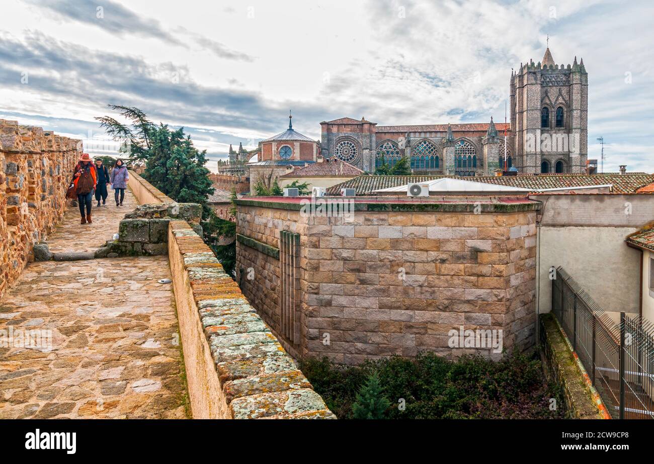 Catedral de las murallas de Ávila. Castilla León. España Foto Stock