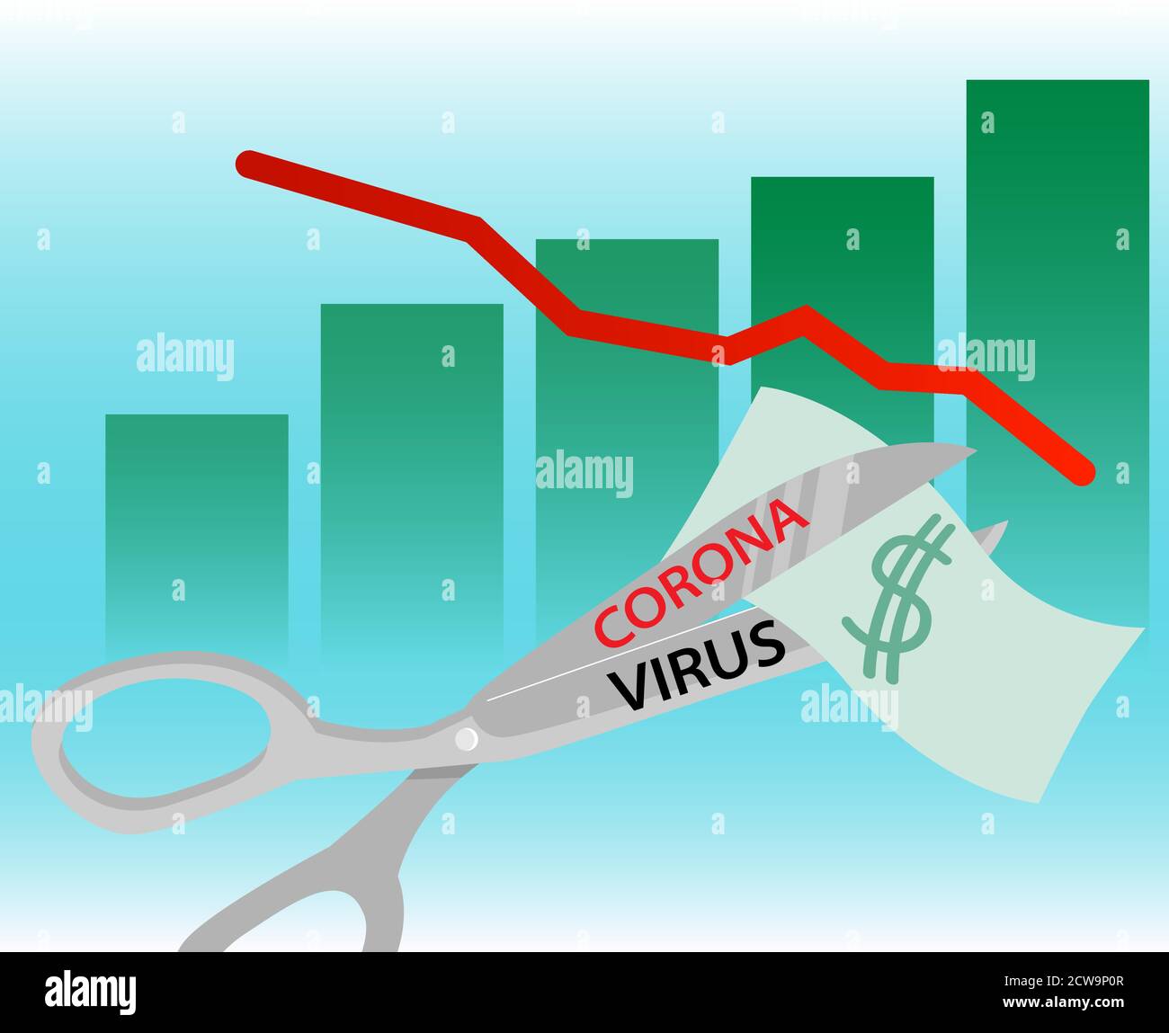 Coronavirus COVID-19 impatto dell'epidemia sull'economia globale e sui mercati azionari, concetto di crisi finanziaria. Il grafico della caduta del mercato economico Illustrazione Vettoriale