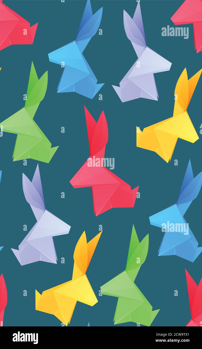 Texture senza cuciture con colori diversi origami su sfondo scuro. Pattern vettoriale 3d per carta da parati, tessuti e la tua creatività Illustrazione Vettoriale