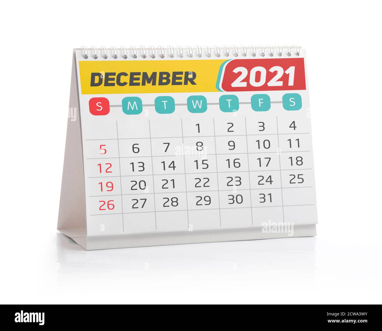 Dicembre 2021 Calendario Office isolato su bianco Foto Stock