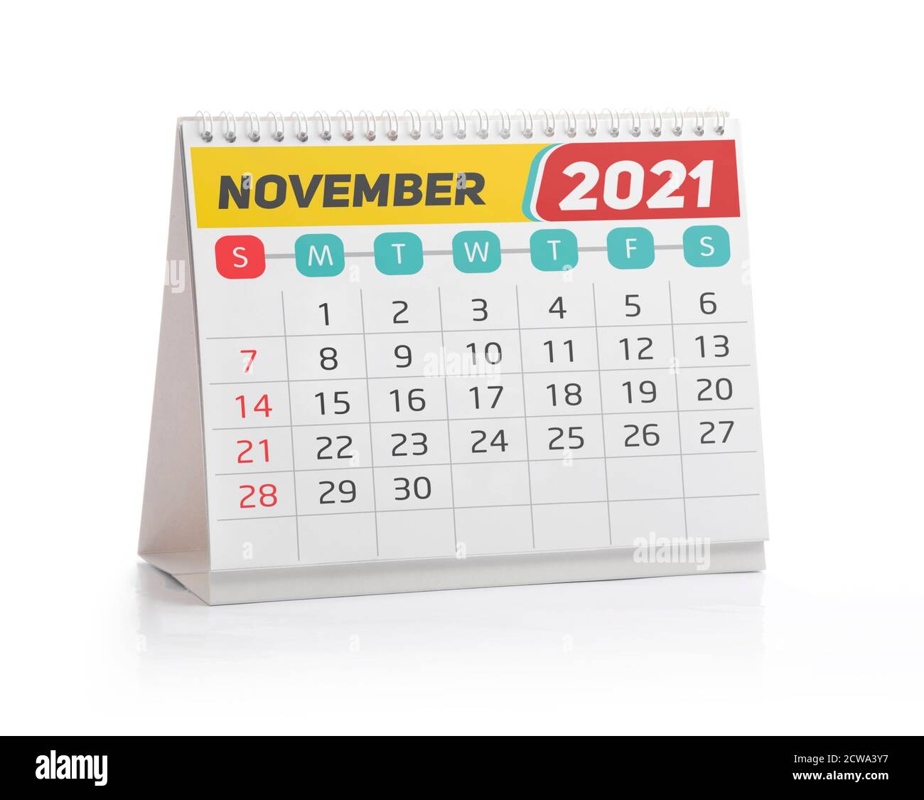 Novembre 2021 Calendario di Office isolato su bianco Foto Stock