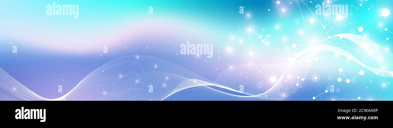 Connessioni di rete globali con punti e linee. Flusso ondulato di comunicazione di social network. Business globale. Tecnologia Internet. Illustrazione vettoriale Illustrazione Vettoriale