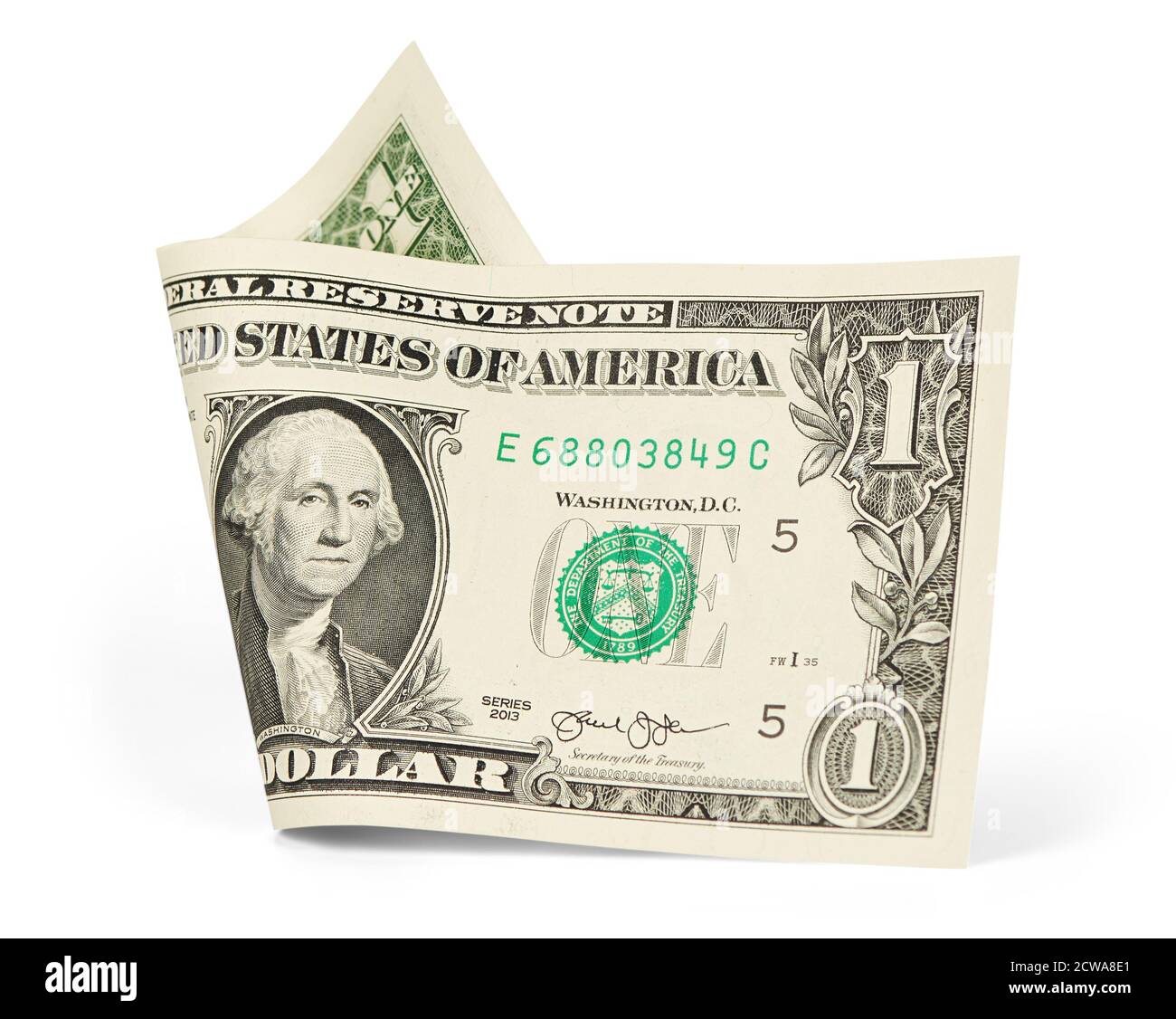 Banconota da un dollaro isolata su sfondo bianco con tracciato di ritaglio. Valuta americana Foto Stock