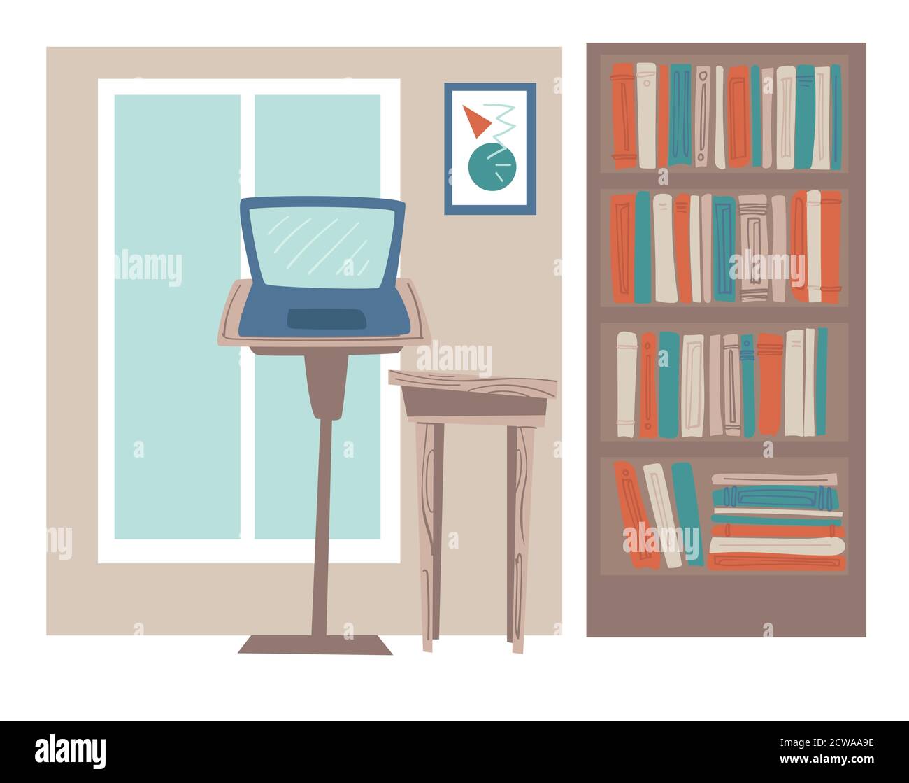 Ufficio o ambiente di lavoro domestico con notebook e libri Illustrazione Vettoriale