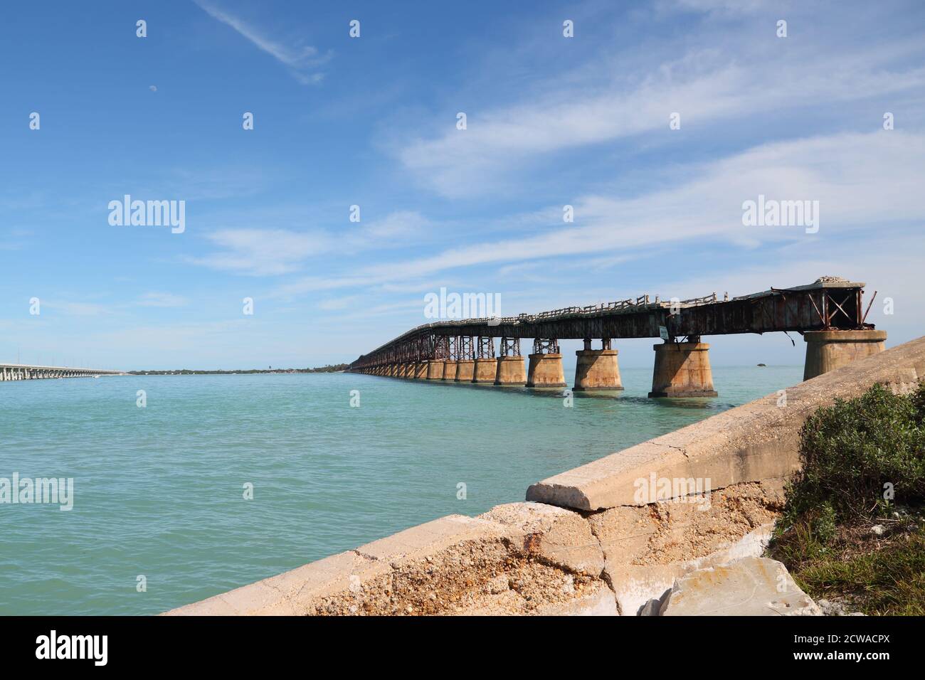 Vista del vecchio Seven Mile Bridge a Keys, Florida, USA Foto Stock