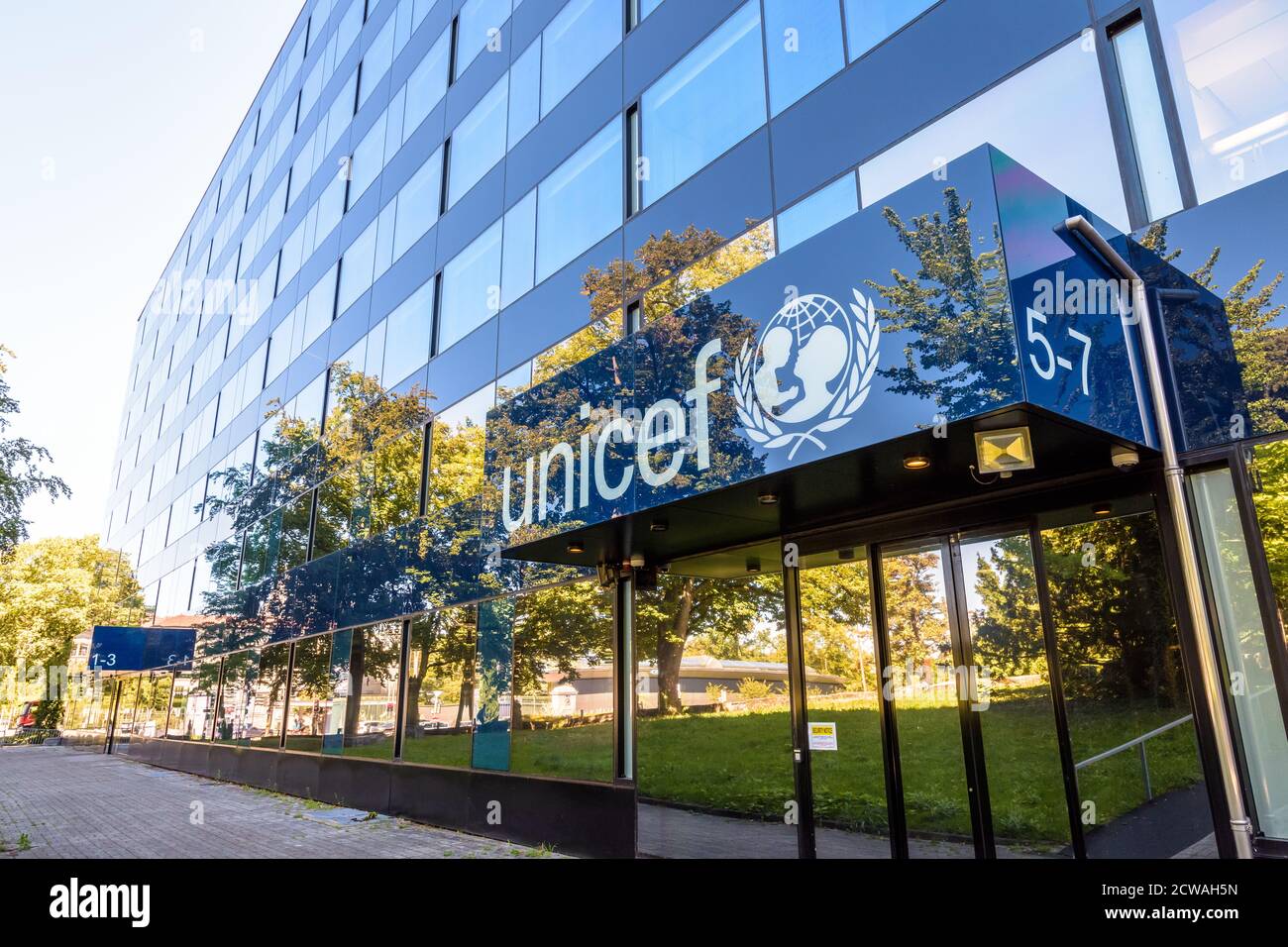 Sede dell'Ufficio Regionale per l'Europa e l'Asia centrale dell'UNICEF a Ginevra, Svizzera, un'agenzia delle Nazioni Unite che assiste i bambini in tutto il mondo. Foto Stock