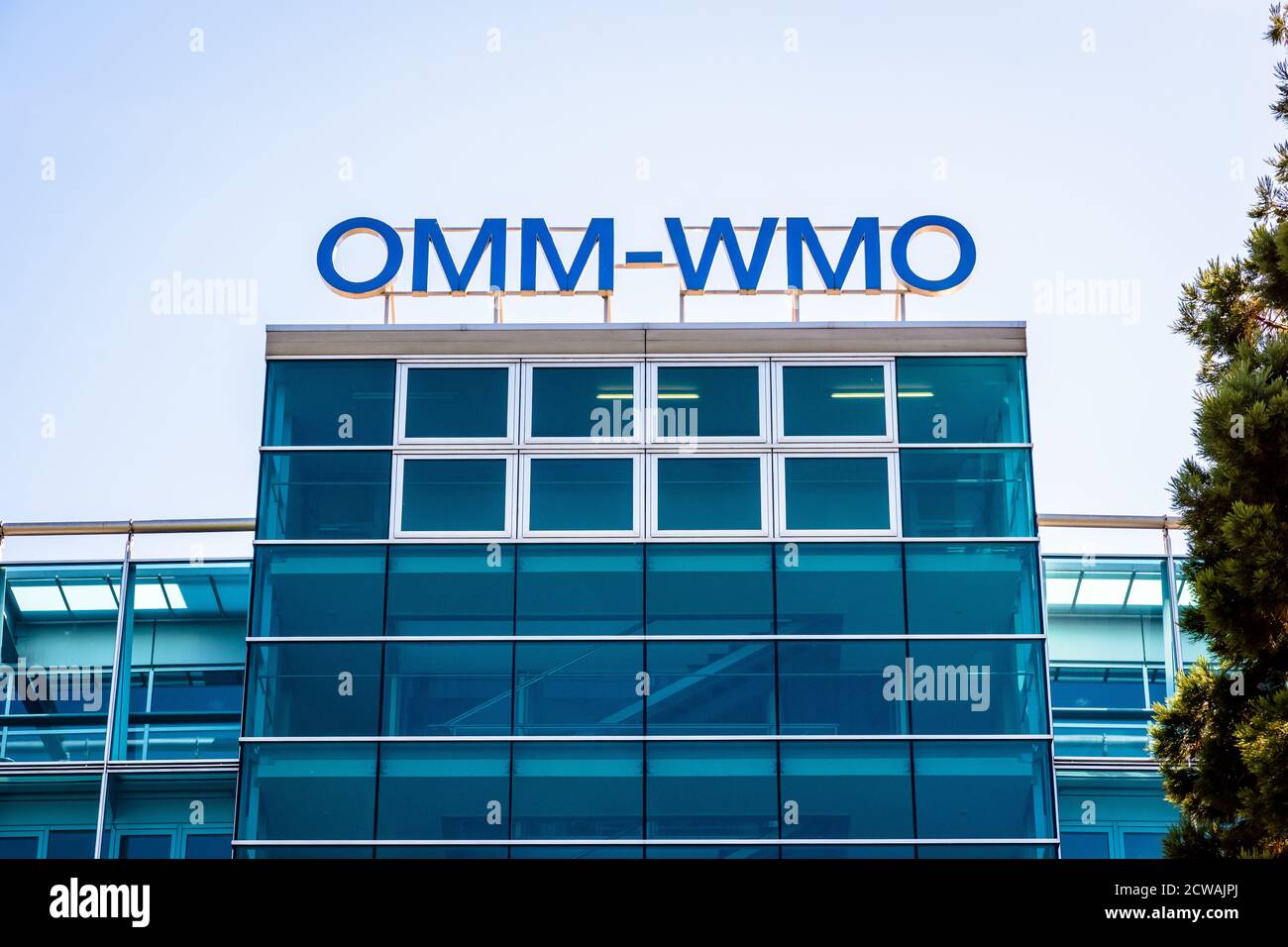 Sede dell'Organizzazione Meteorologica Mondiale (OMM) a Ginevra, Svizzera, un'agenzia delle Nazioni Unite che promuove la cooperazione internazionale in materia di scienza del clima Foto Stock