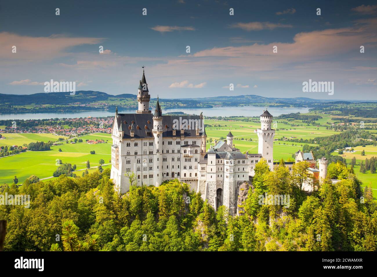 Castello di Neuschwanstein, Schwangau, Alpi Bavaresi, Allgäu, Svevia, Baviera, Germania, Europa Foto Stock