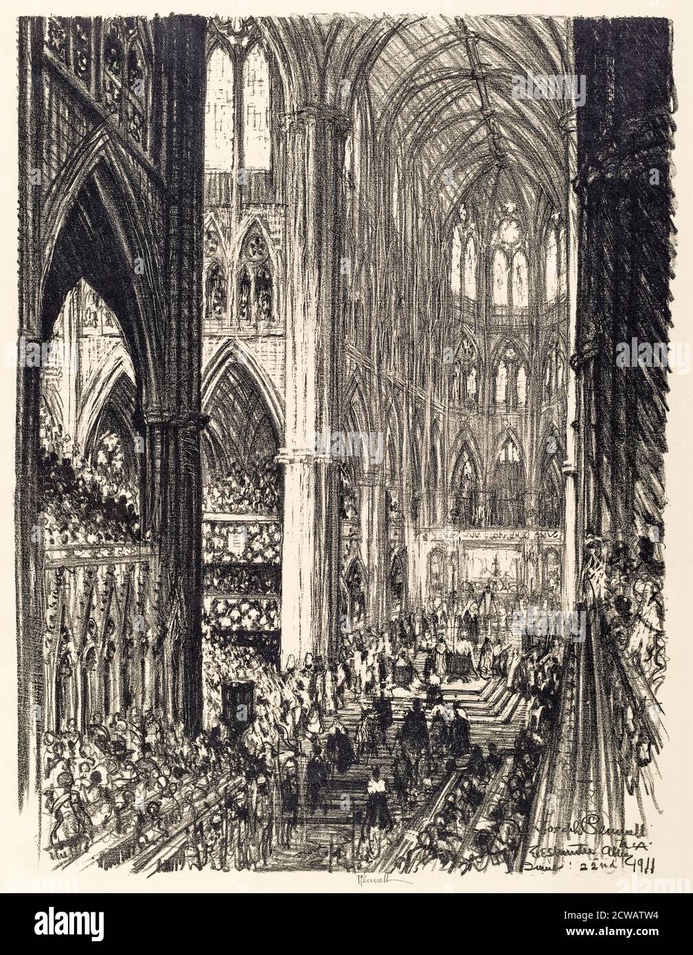 Incoronazione del re Giorgio V del Regno Unito e della regina Maria nell'Abbazia di Westminster, Londra, stampa di Joseph Pennell, 1911 Foto Stock