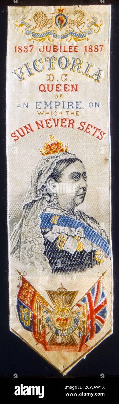Regina Vittoria del Regno Unito (1819-1901), Diamond Jubilee Bookmark celebrante 60 anni di regno (1837-1897), tessuto di Thomas Stevens, 1887 Foto Stock
