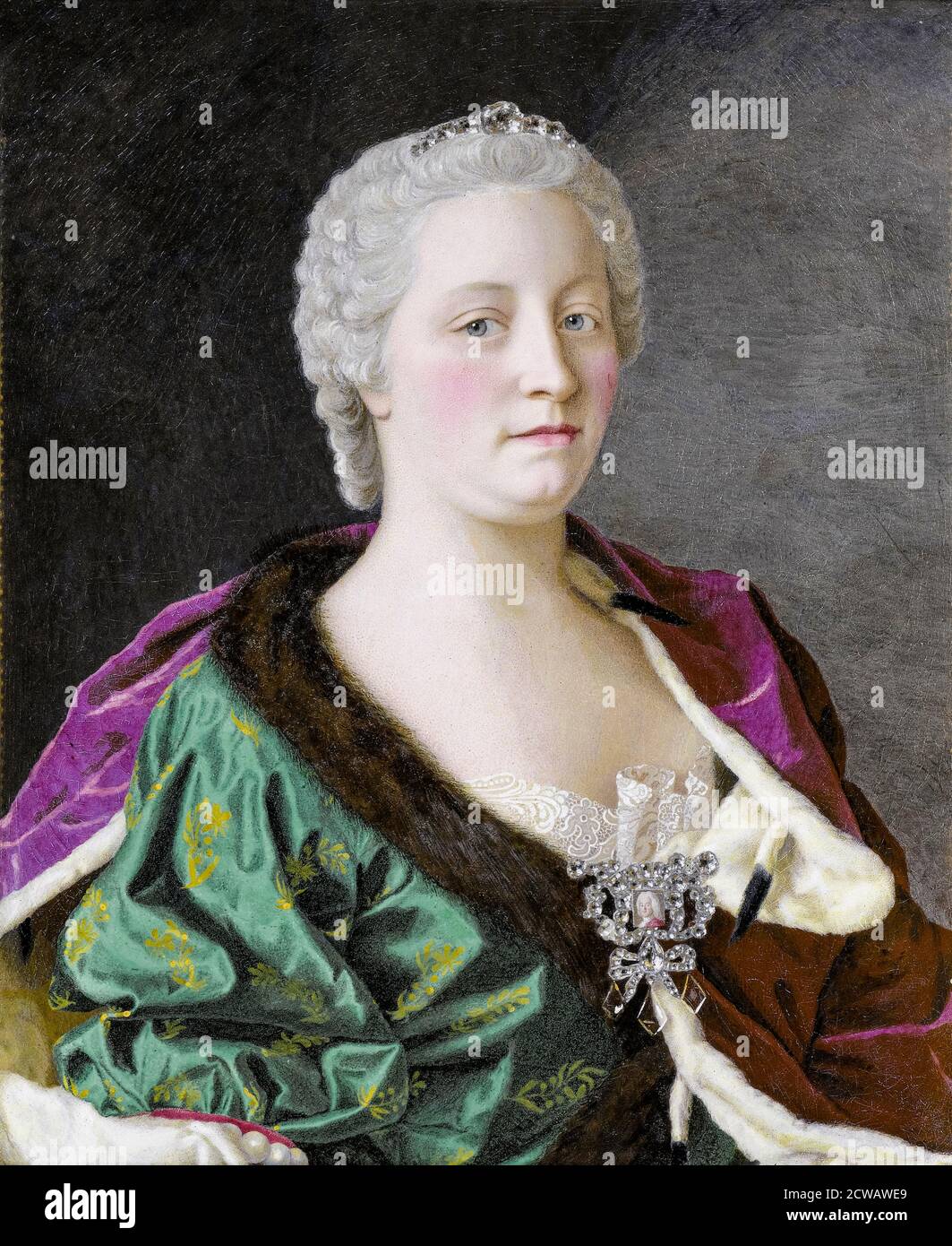 Maria Teresa (1717-1780), Arciduchessa d'Austria, Regina d'Ungheria e Boemia, Imperatrice Sacra Romana, ritratto in miniatura di Jean-Etienne Liotard, 1747 Foto Stock