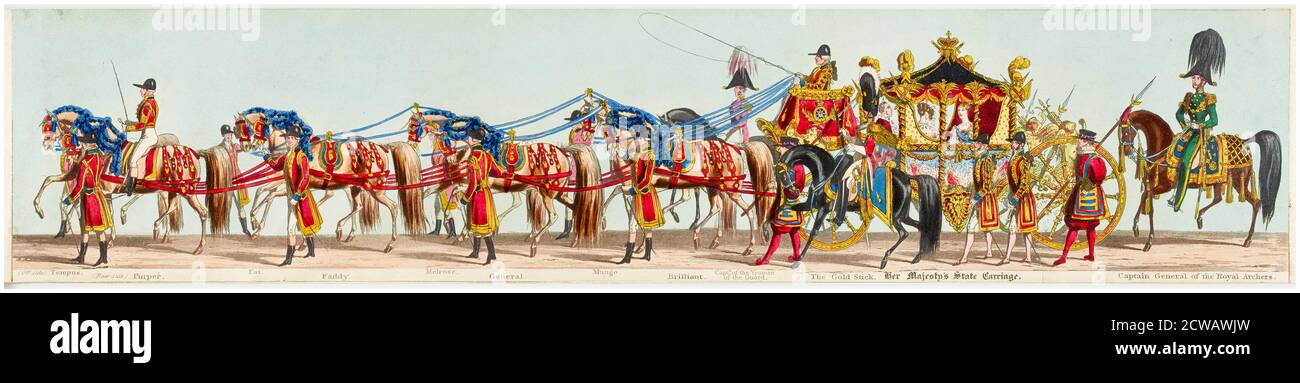 La processione dell'incoronazione della Regina Vittoria (1819-1901), stampa prodotta nel 1838 Foto Stock