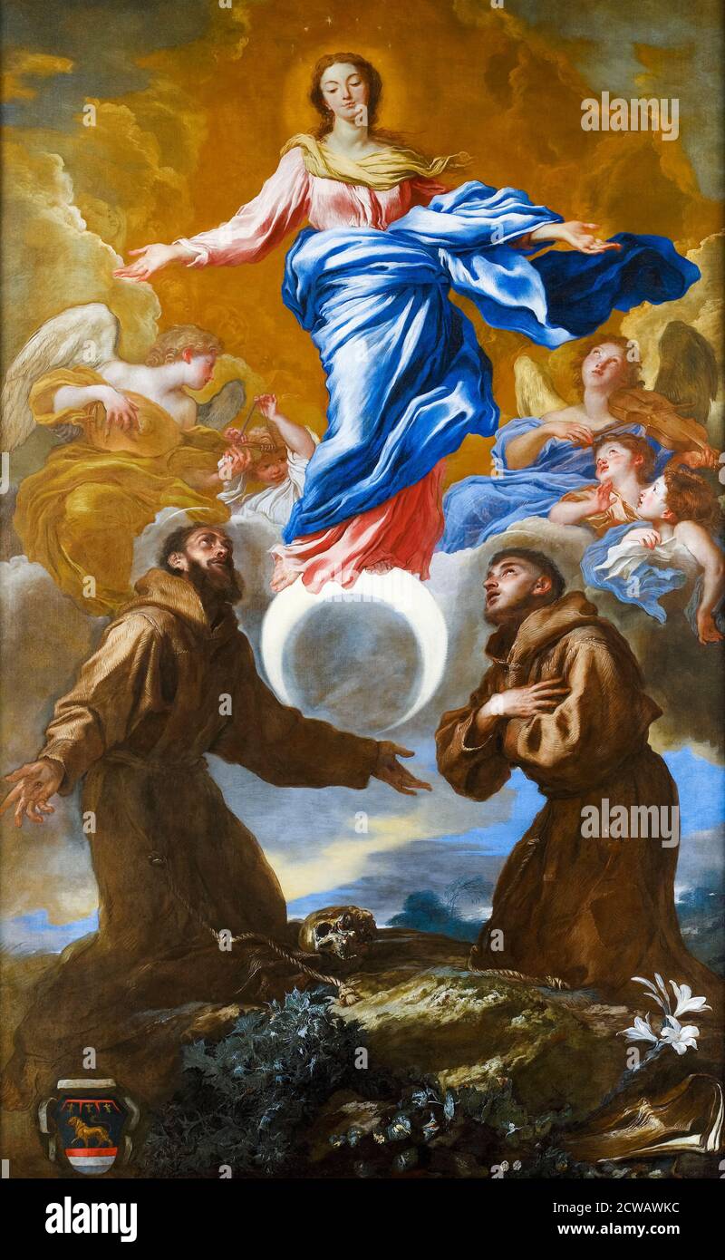 L'Immacolata Concezione con San Francesco d'Assisi e Sant'Antonio da Padova, dipinto di Giovanni Benedetto Castiglione, 1649-1650 Foto Stock