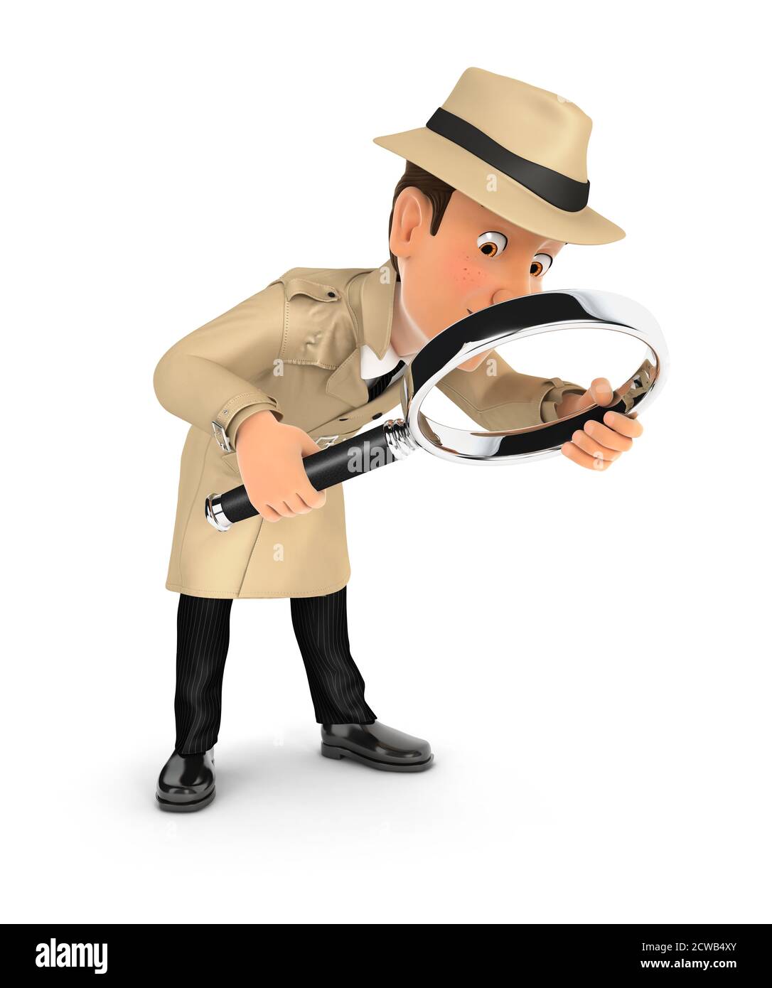 pavimento 3d detective con lente d'ingrandimento, illustrazione con sfondo  bianco isolato Foto stock - Alamy