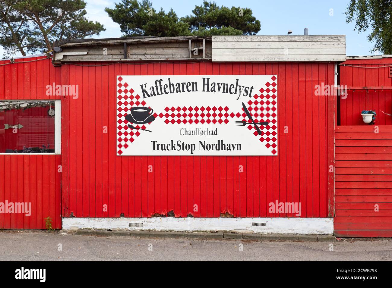 "Kaffebaren Havnelyst. Chaufførbad. Truckstop Nordhavn', bar e ristorante, ora demolito, nel Nordhavn di Copenhagen; Danimarca Foto Stock