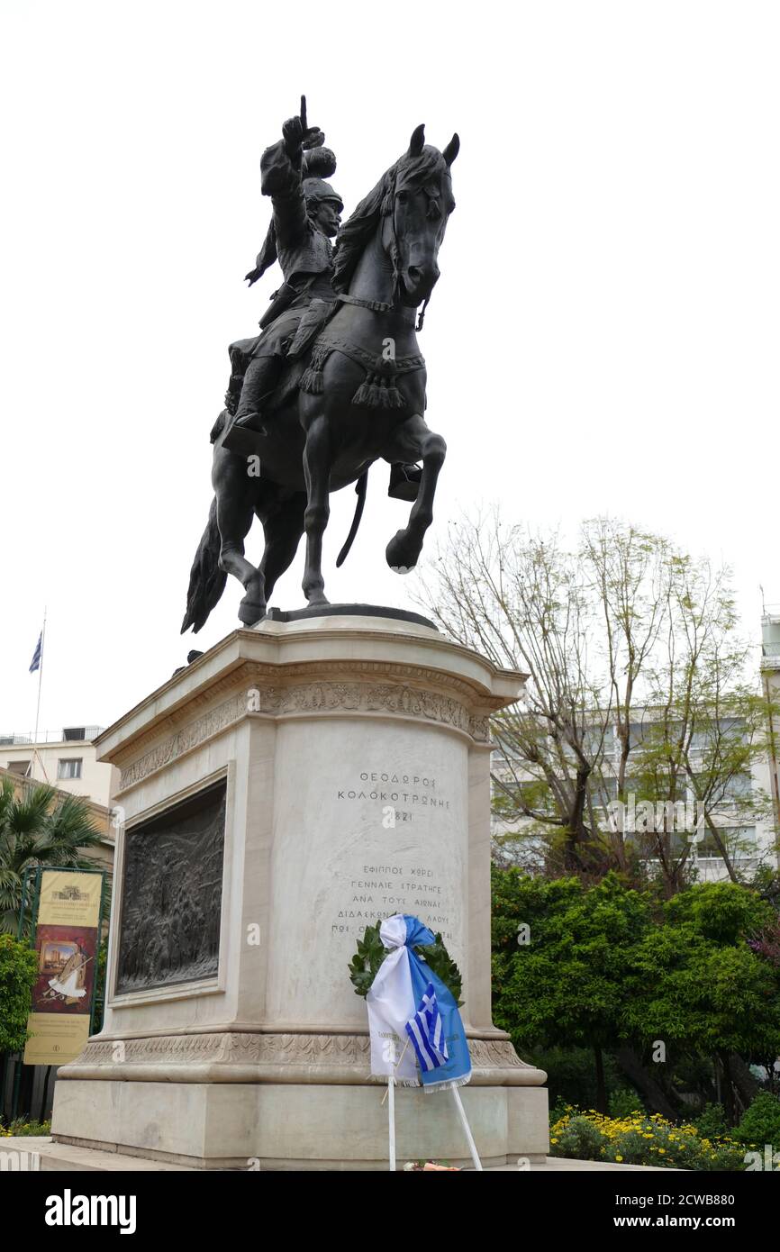 Statua di Theodoros Kolokotronis (1770-1843) un generale greco e il leader preminente della guerra d'indipendenza greca. Foto Stock