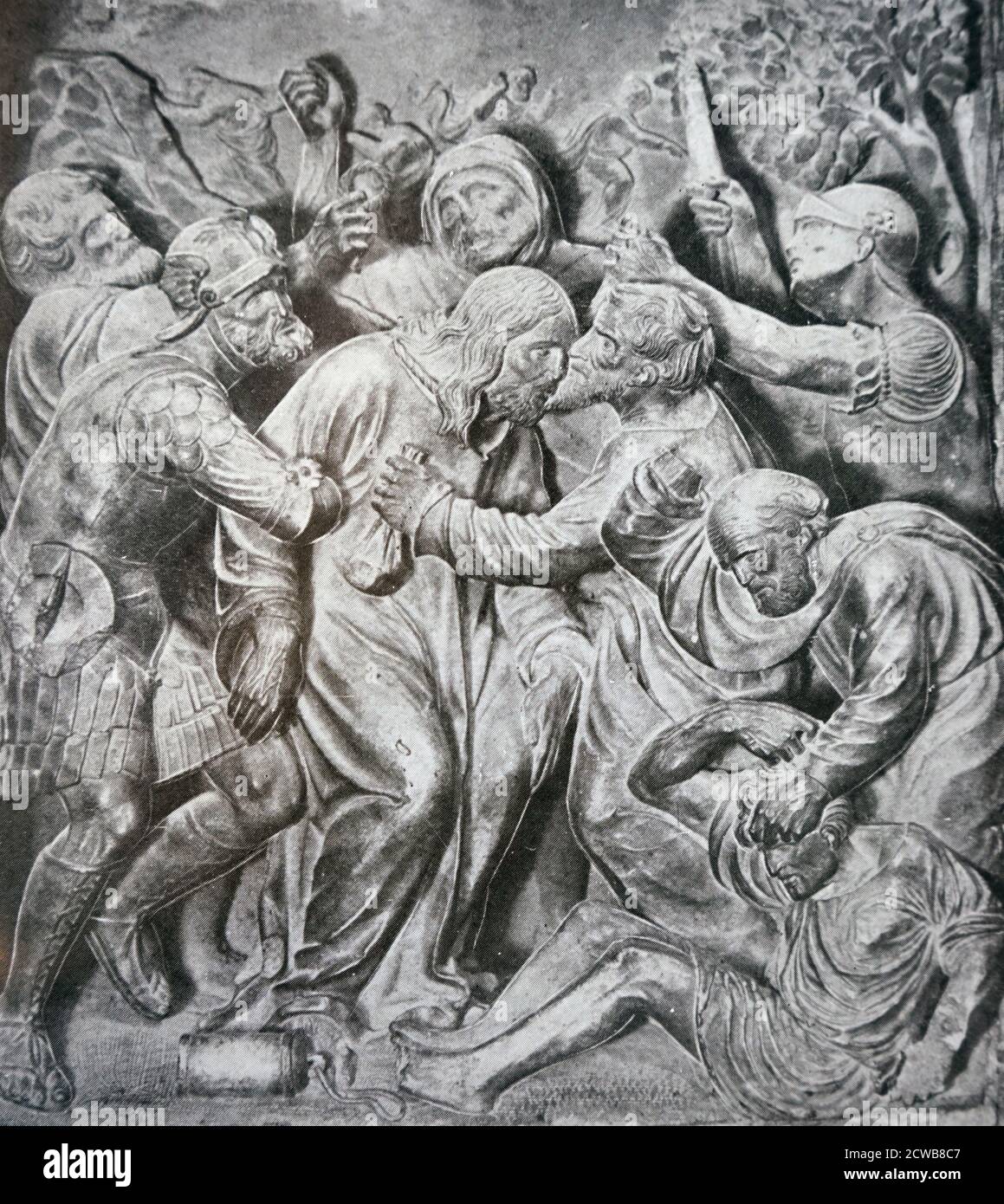 Particolare di una pala d'altare di Damian Forment, dall'altare maggiore della cattedrale di Huesca: L'arresto di Gesù. Damia Forment (1480-1540) architetto e scultore spagnolo Foto Stock