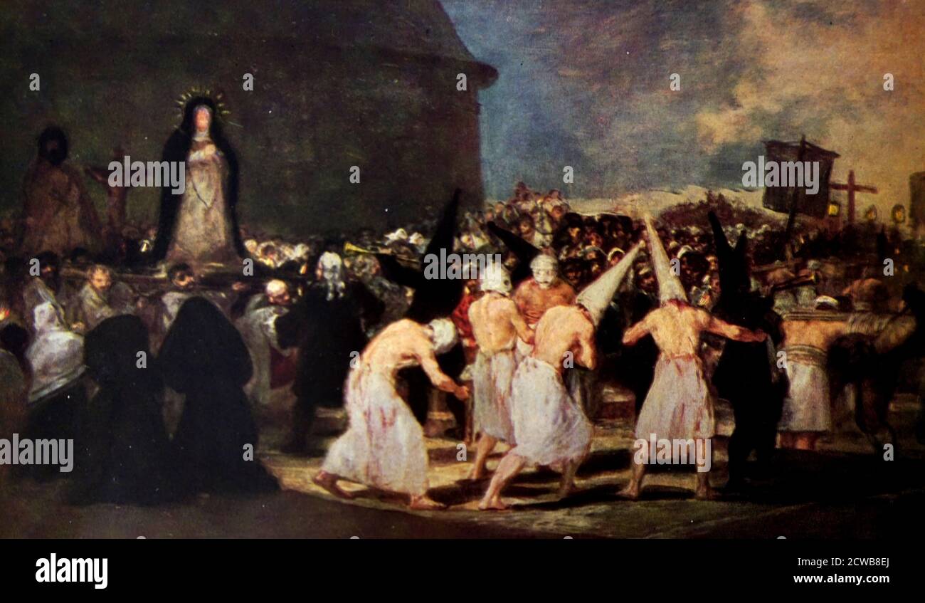 Dipinto intitolato 'la Processione dei Flagellanti' di Francisco Goya . Francisco Jose de Goya y Lucientes (1746-1828) un pittore e stampatore romantico spagnolo. Foto Stock