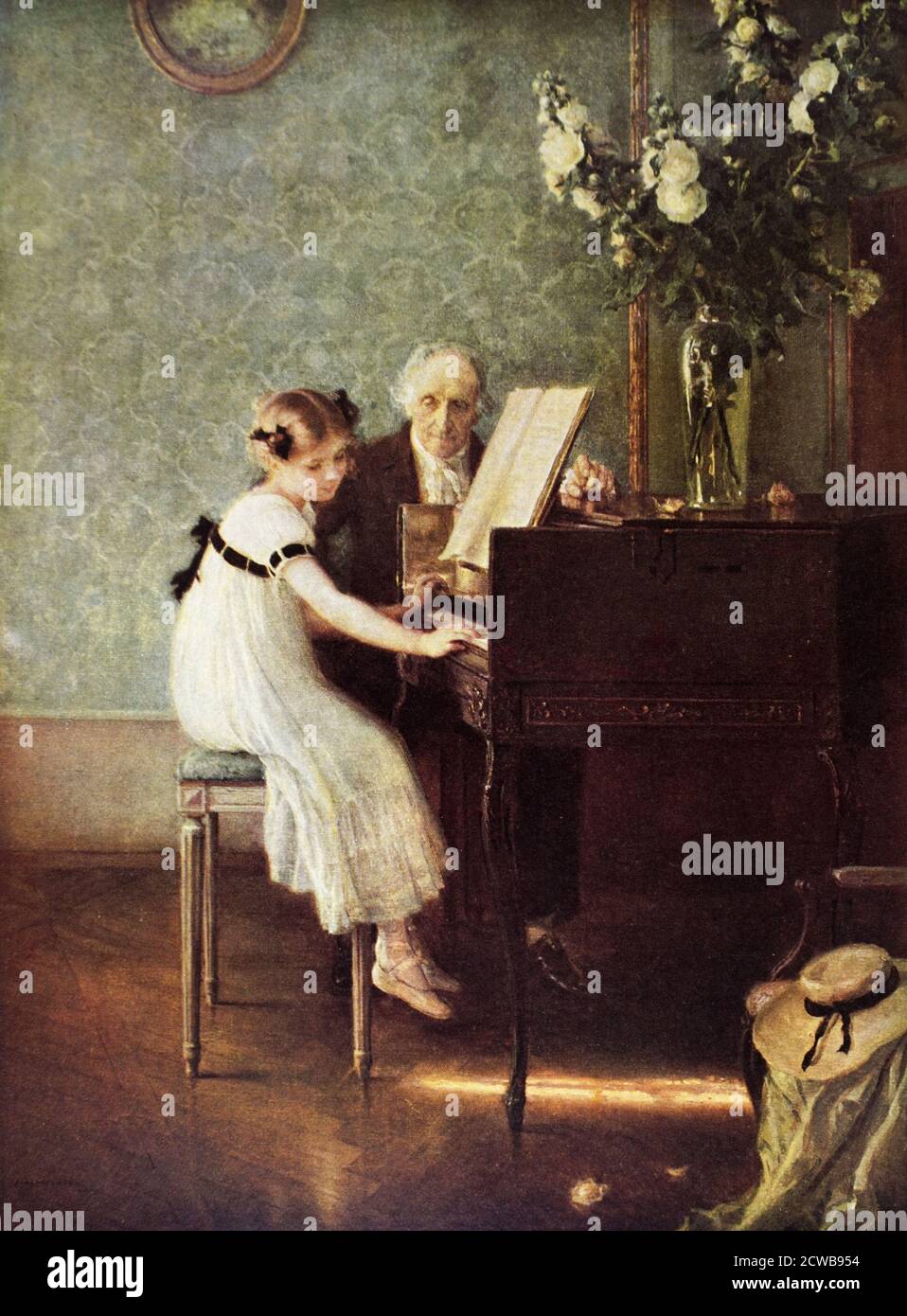 Dipinto intitolato 'la lezione di musica' di Jules-Alexis Meunier. Jules-Alexis Meunier (1863-1942) un pittore e fotografo francese Foto Stock