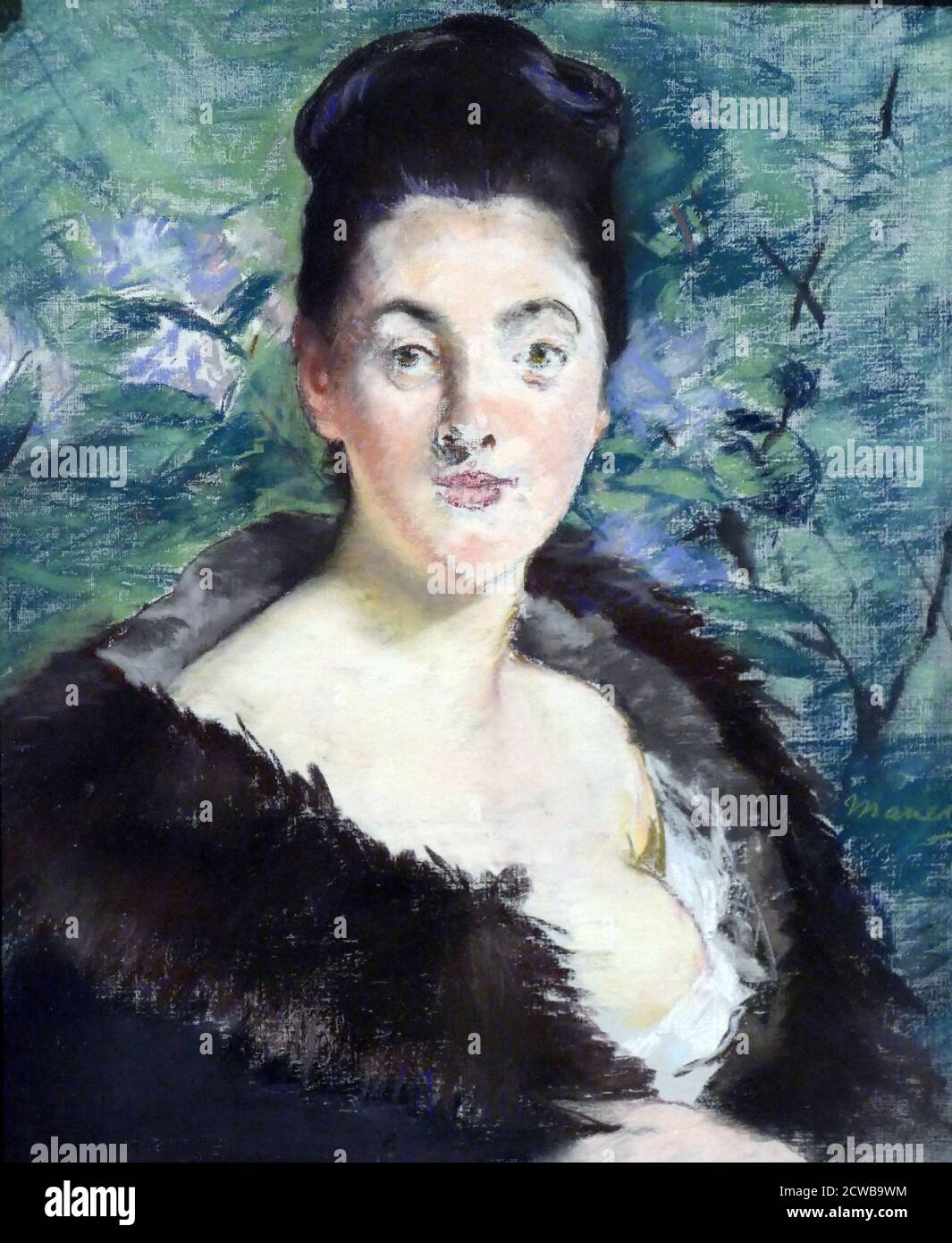 Dipinto intitolato 'Donna in una pelliccia' di Edouard Manet. Manet (1832-1883) un pittore modernista francese Foto Stock