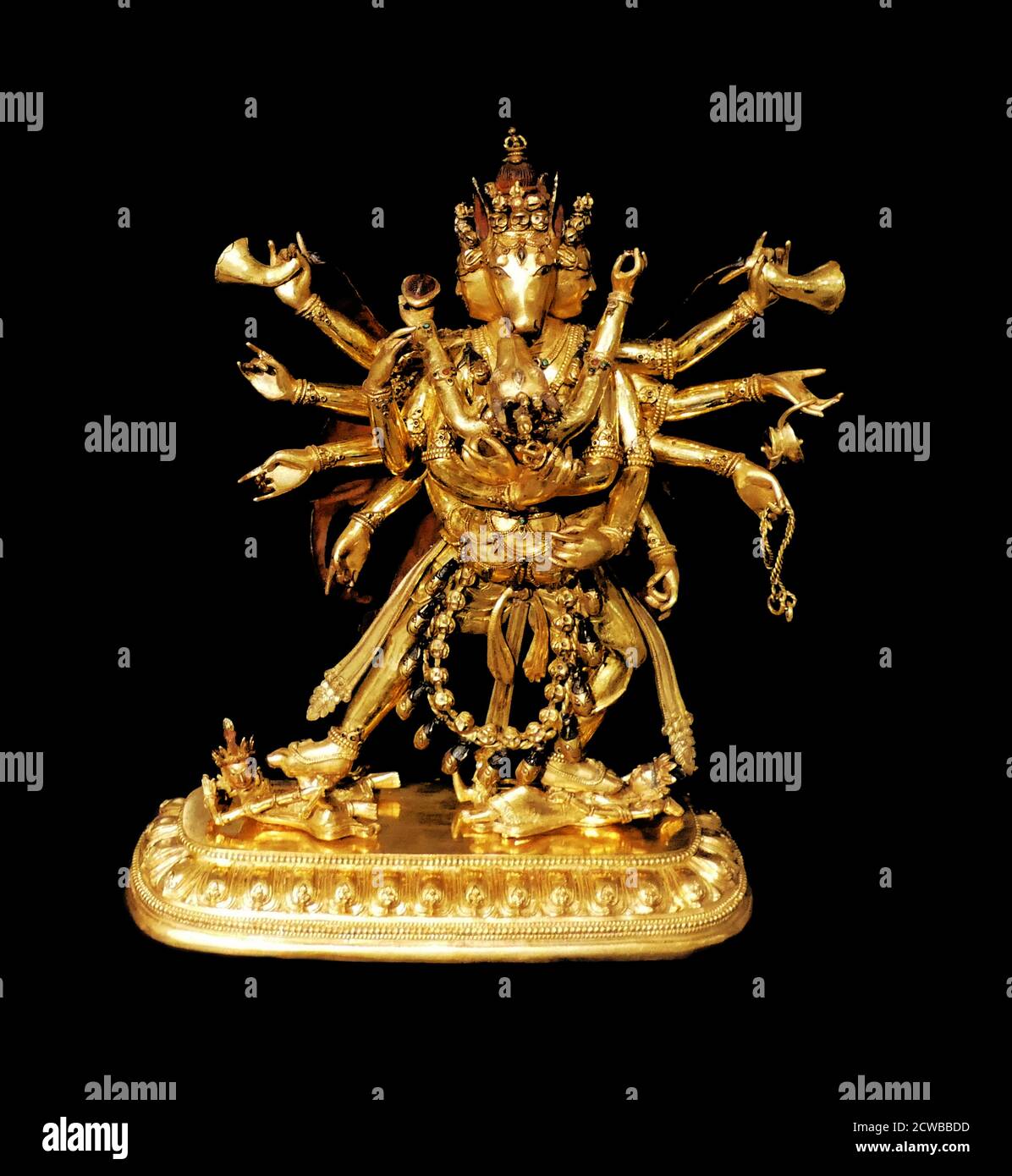 Kharamukha Samvara 1700-1800. Divinità buddista tantrica. In ottone dorato; Tibet Foto Stock