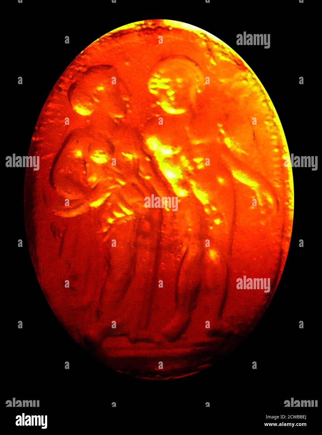 Vetro etrusco raffigurante Hermes con una donna. Cast nel 18 ° secolo da un IV secolo a.C.; gemma etrusca Foto Stock