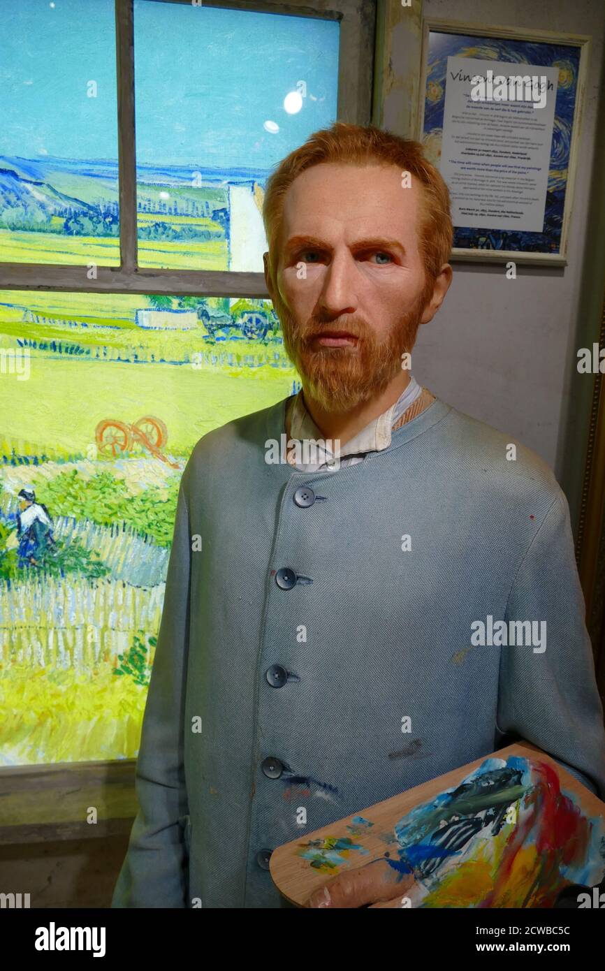 Statua in cera di Vincent van Gogh (1853 - 1890); Pittore post-impressionista olandese che è tra le figure più famose e influenti della storia dell'arte occidentale in poco più di un decennio, ha creato circa 2,100 opere, tra cui circa 860 dipinti ad olio, la maggior parte delle quali risalgono agli ultimi due anni della sua vita Foto Stock