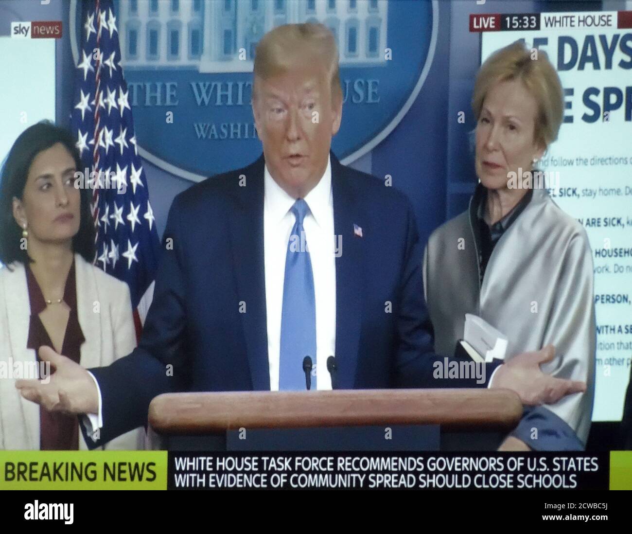 Presidente Donald Trump, conferenza stampa, durante la pandemia di Corona Virus. Marzo 2020 Foto Stock