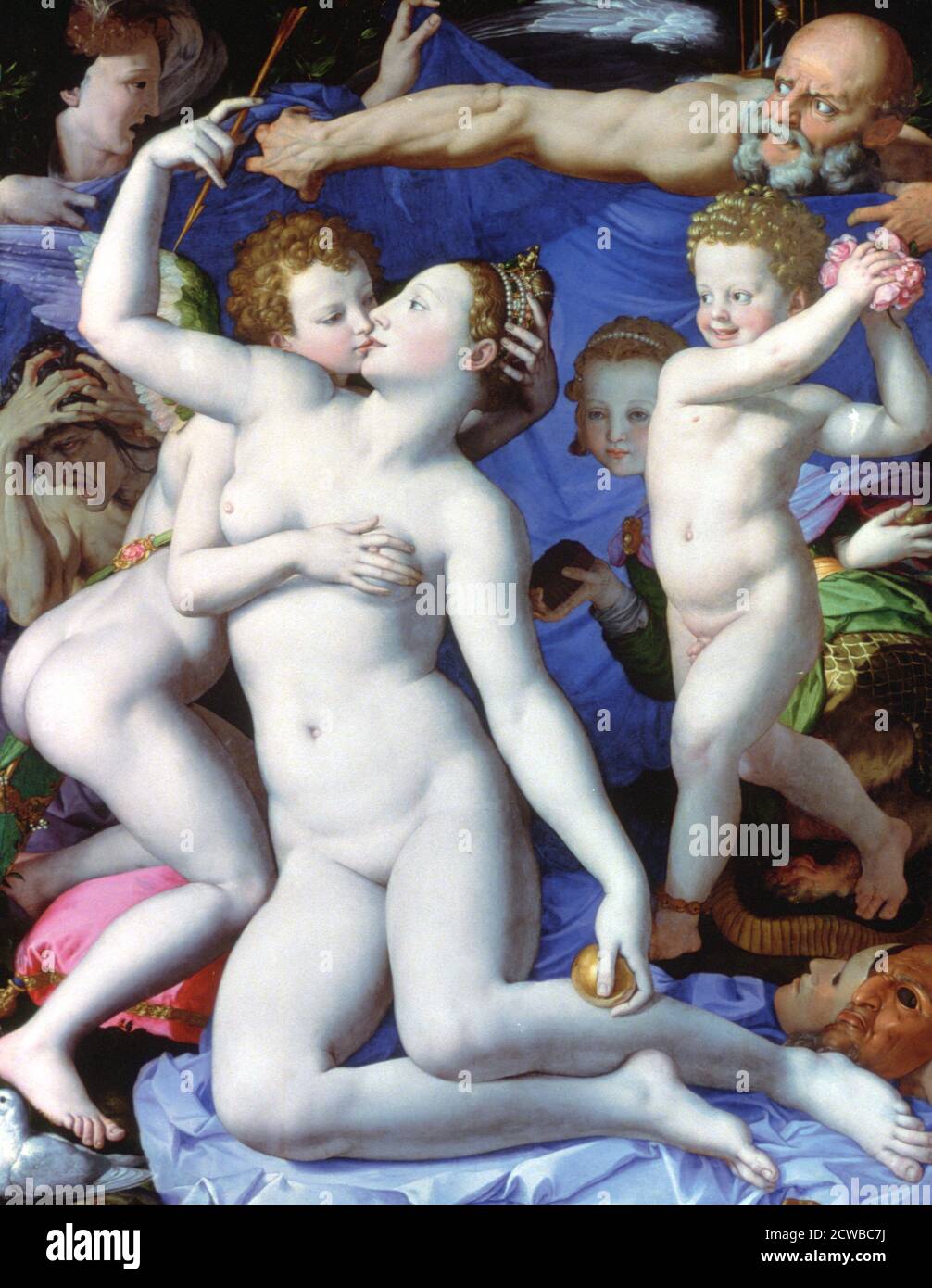 Dipinto di Agnolo Bronzino intitolato 'un'allegoria con Venere e Cupido', c1523-1568. L'immagine è probabilmente quella menzionata nella vita di Bronzino di Vasari del 1568. Parte della collezione della National Gallery, Londra. Foto Stock