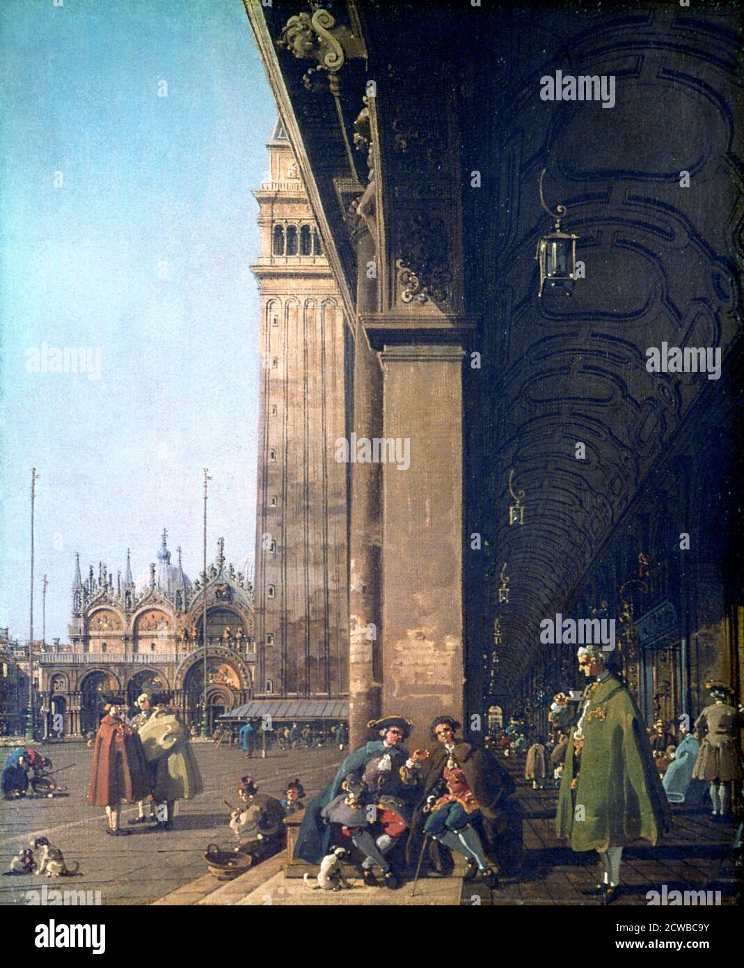 Piazza San Marco e il Colonnato, 1756, di Canaletto. Basilica di San Marco e il campanile visto dal colonnato delle Procuratie nuove sulla piazza. Parte della collezione della National Gallery, Londra. Foto Stock