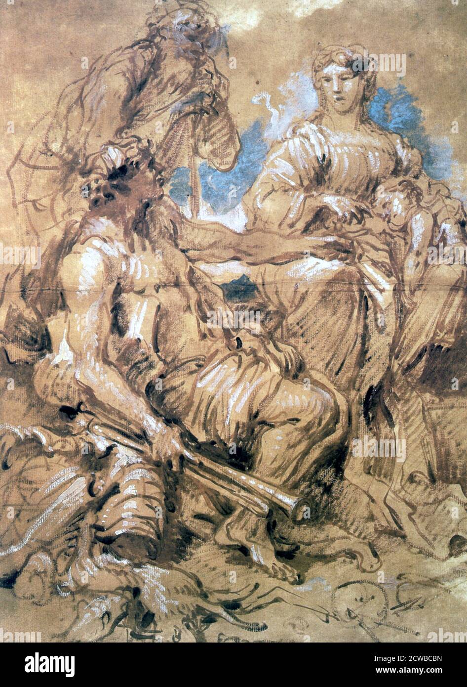 Un pastello di Giovanni Benedetto Castiglione dal titolo 'Stody of Figures in Costume', 1635-1670. Dalla collezione del Museo delle Belle Arti di Budapest. Foto Stock