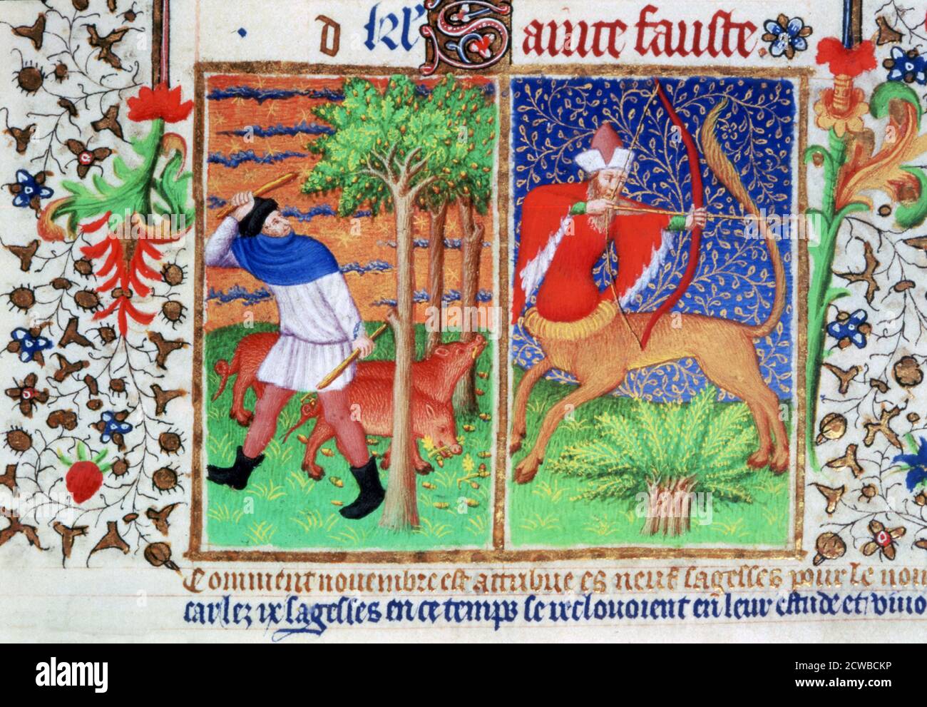 Novembre: Alimentazione dei suini, e Sagittario, c1423. Un'illustrazione delle ore di Bedford, parte della collezione della British Library, l'artista è sconosciuto. Foto Stock