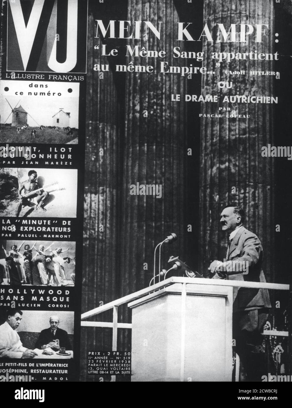 Adolf Hitler, nella foto della rivista Vu, in francese, 23 febbraio 1938. Hitler è fotografato facendo un discorso poco prima dell'annessione dell'Austria, gli Anschluss. L'artista è sconosciuto. Foto Stock