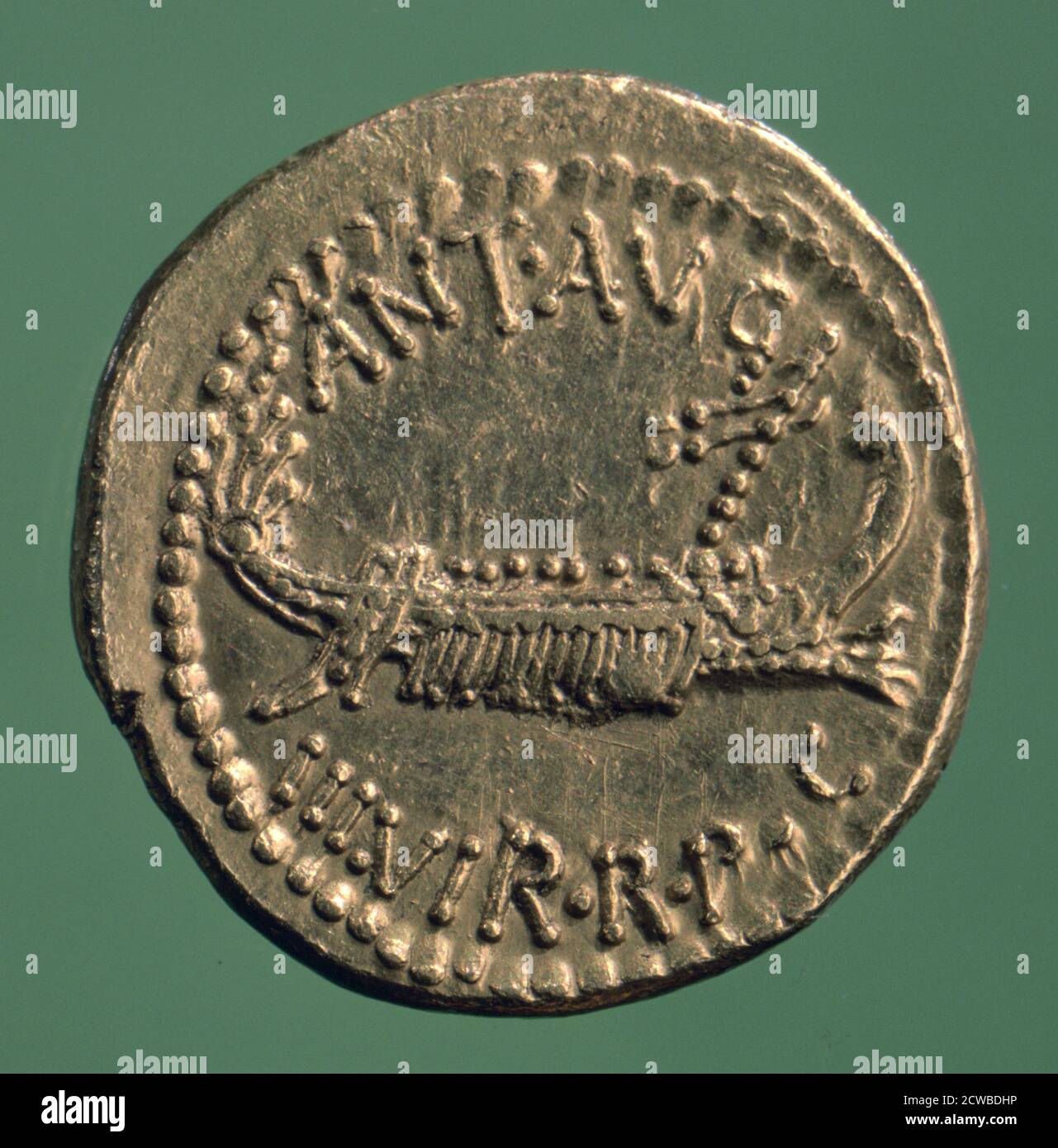 Moneta romana, Marc Antony Legionario Denarius, 32-1 a.C. L'artista è sconosciuto. Foto Stock