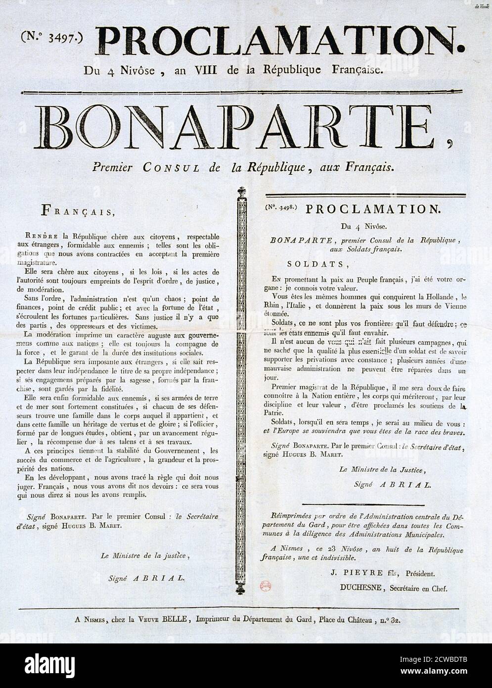 Proclamazione di Napoleone come primo console, 19 ° secolo. Artista: Sconosciuto Foto Stock