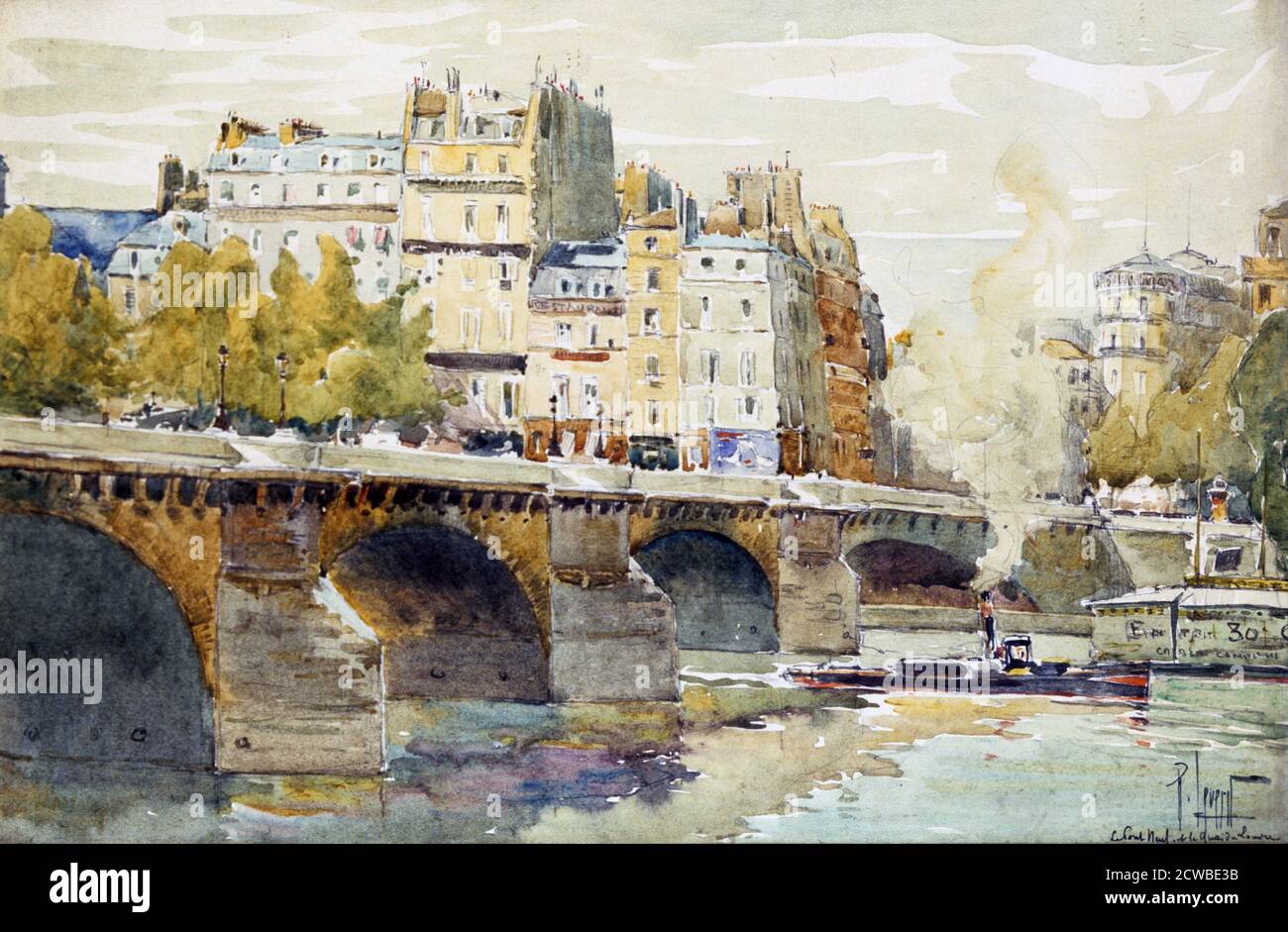 Il Ponte nuovo e la banchina del Louvre, c1890-c1938. Artista: Rene Leverd. René Leverd (1872-1938) è stato un . René Leverd (Parigi, 1872 – Parigi, 1938) è stato un pittore francese di paesaggi acquerelli, che dipinse opere d'arte di Parigi e della Senna. Foto Stock