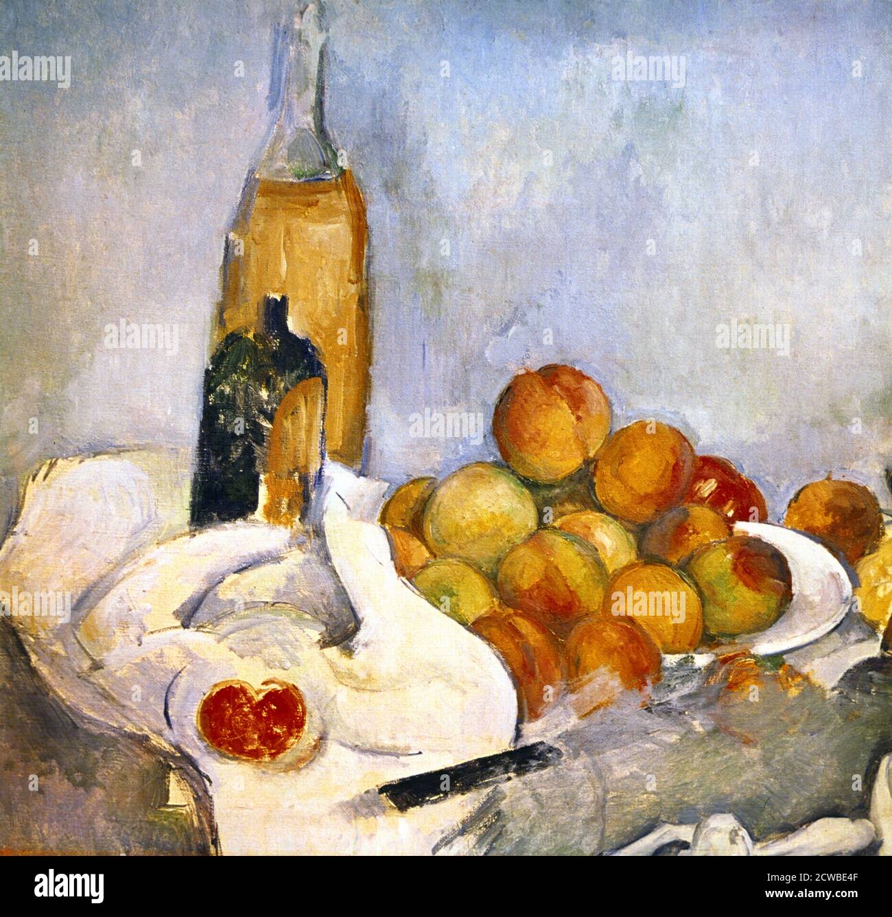 Bottiglie e mele, c1870-1906. Artista: Paul Cezanne. Cezanne (1839-1906) fu un artista francese e pittore post-impressionista il cui lavoro gettò le basi per la transizione dal movimento impressionista del XIX secolo agli stili del XX secolo come il cubismo. Foto Stock
