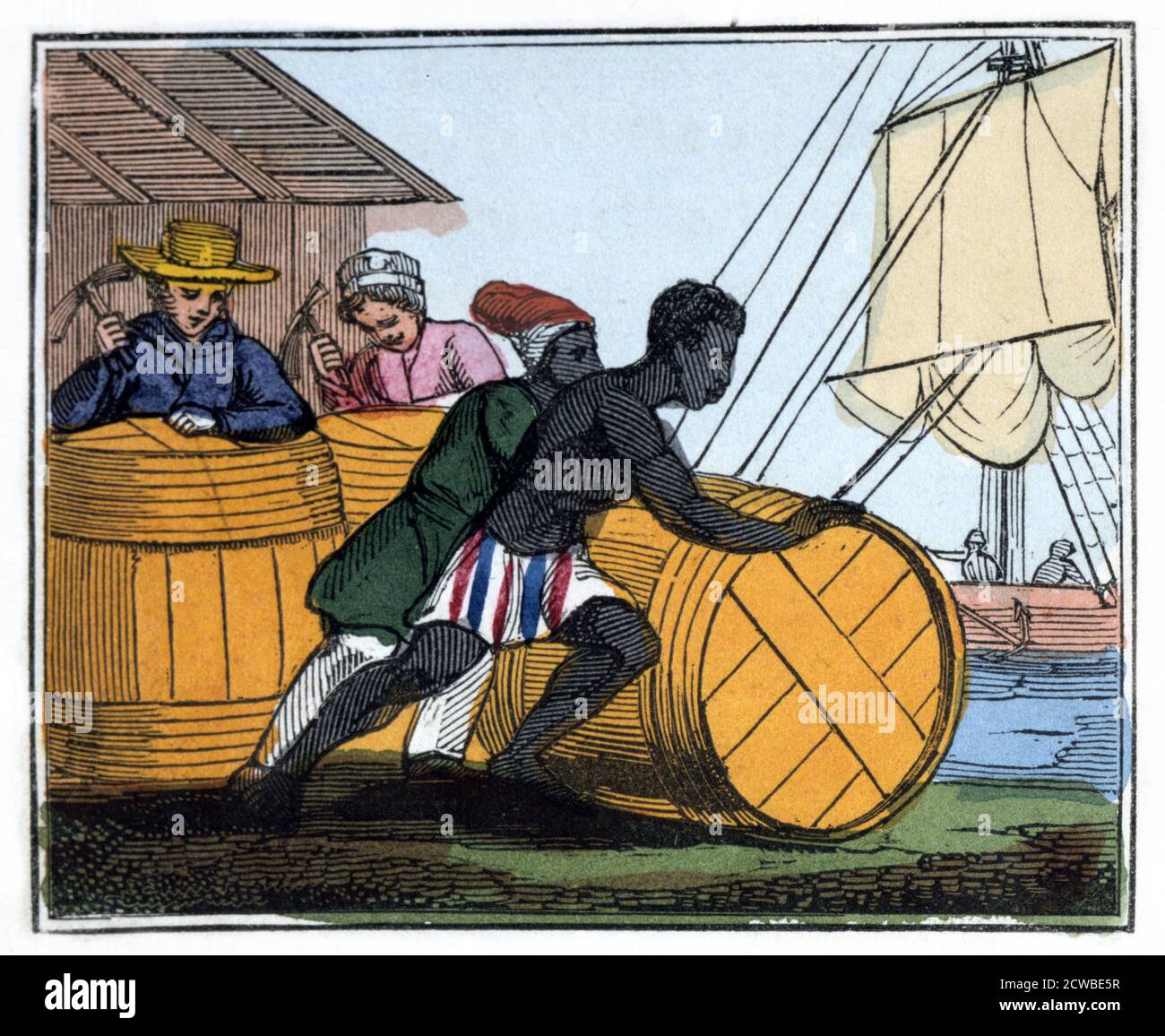 Shipping the casks' 1826, Artist: Amelia Alderson Opie. Da 'il Lament dell'uomo nero; o come fare lo zucchero'. (Londra, 1826). Foto Stock
