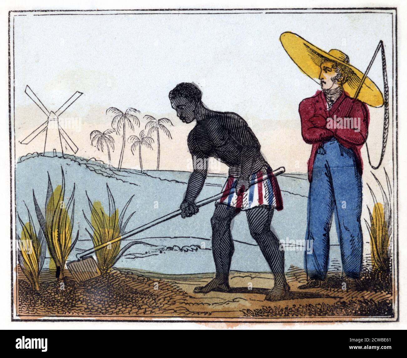 Hoeing' 1826 , artista: Amelia Alderson Opie. Da 'il Lament dell'uomo nero; o come fare lo zucchero'. (Londra, 1826). Foto Stock