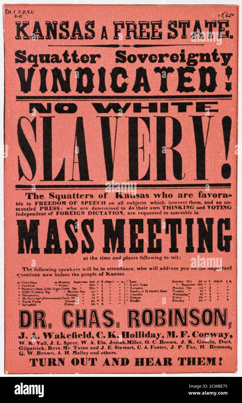 Poster contro la schiavitù in Kansas, xix secolo. Foto Stock