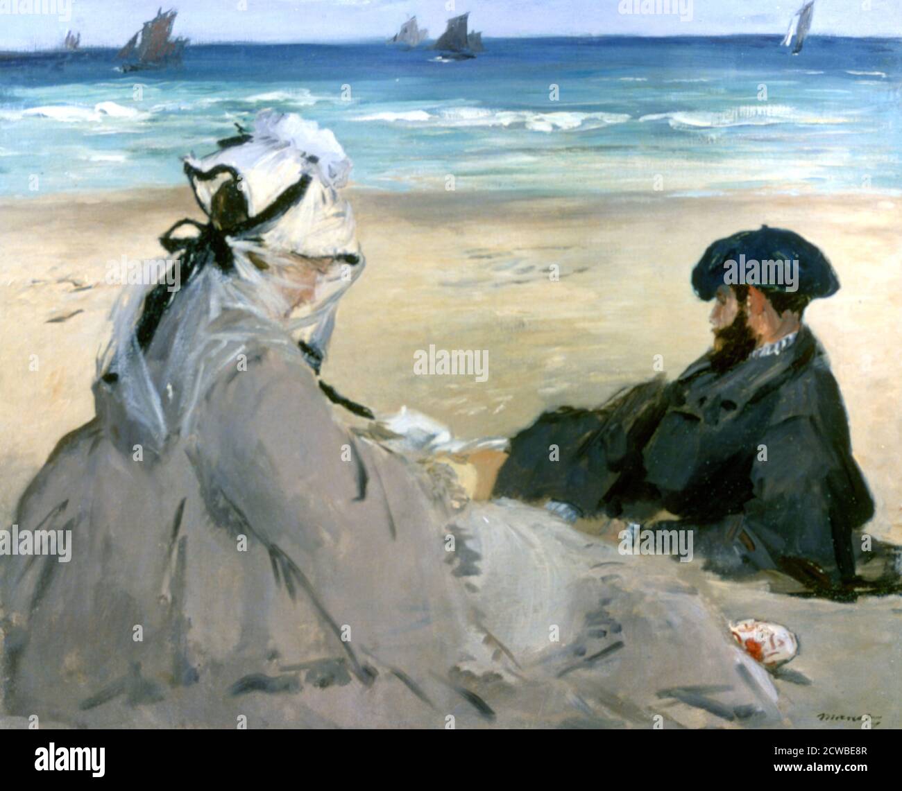 At the Beach', 1873. Artista: Edouard Manet. Edouard Manet (1832-1883) è stato un pittore modernista francese. Fu uno dei primi artisti del XIX secolo a dipingere la vita moderna. Foto Stock
