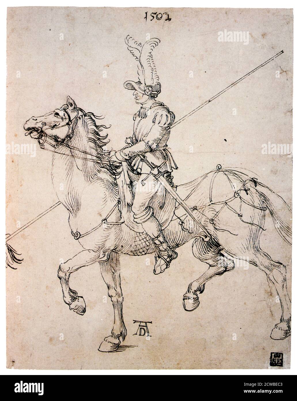 'Cavalier with Lance', 1502 artista: Albrecht Durer. Albrecht Durer (1471-1528) è stato un . Foto Stock