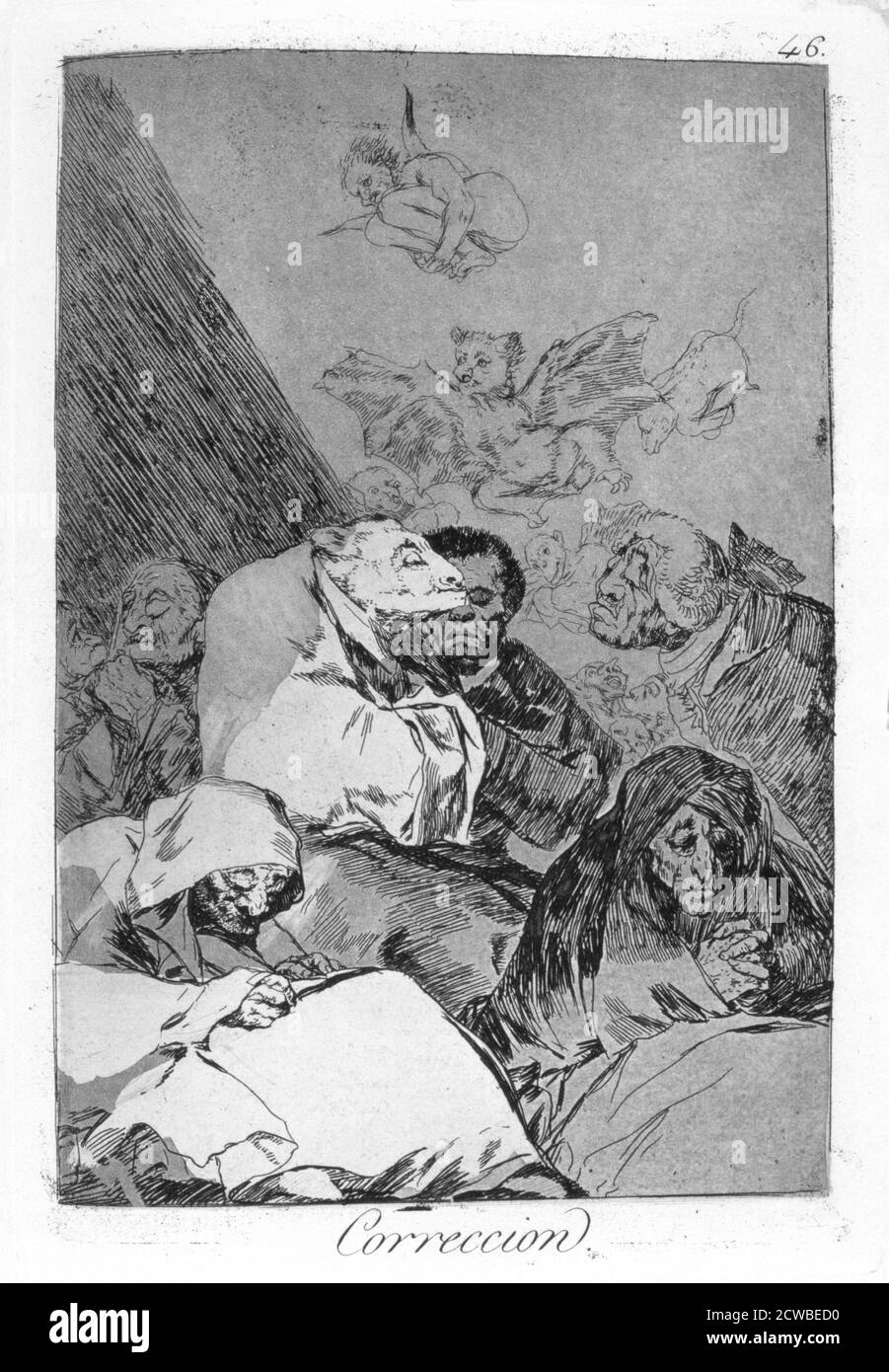 Correction', 1799 artista: Francisco Goya. Piastra 46 di "Los Caprichos". Los Caprichos sono un set di 80 stampe in acquatint e acquaforte create dall'artista spagnolo Francisco Goya nel 1797 e nel 1798, e pubblicate come album nel 1799. Foto Stock