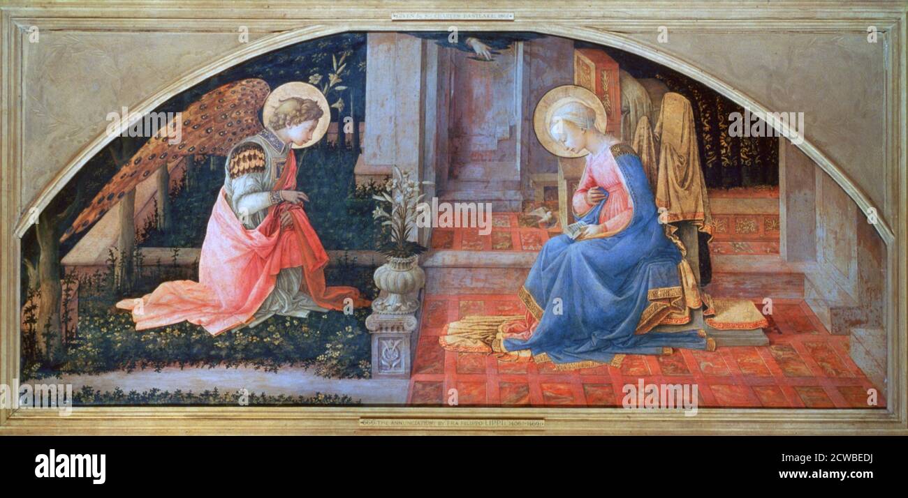 L'Annunciazione', c1450-1453. Artista: Filippino Lippi. Filippino Lippi (1406-1469) fu uno dei pittori rinascimentali più compiuti della fine del XV secolo, Filippino Lippi fu uno dei principali esponenti della tradizione dei grandi cicli di affreschi. Foto Stock