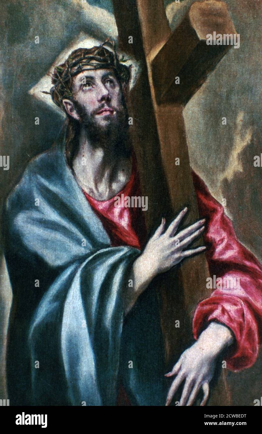 Cristo che aggrappò la Croce', 1600-1610. Artista: El Greco. El Greco (1541-1614) è stato un pittore, scultore e architetto greco del Rinascimento spagnolo. Foto Stock