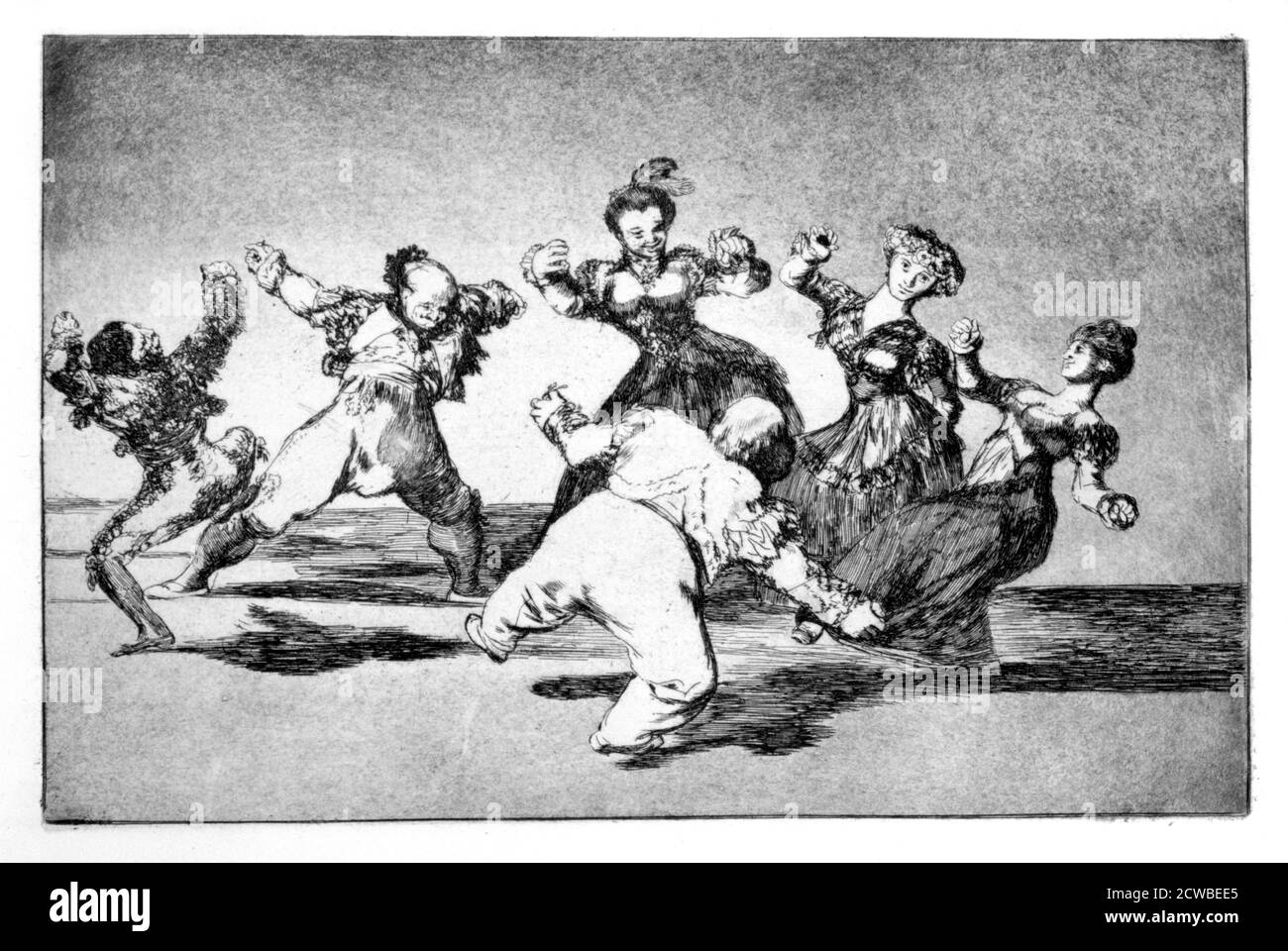 Happy fantasy', 1819-1823 artista: Francisco Goya. Piastra 12 di 'Proverbi', pubblicata nel 1864. Proverbs è un album di ventidue stampe che è l'ultima grande serie di stampe di Francisco Goya. Foto Stock
