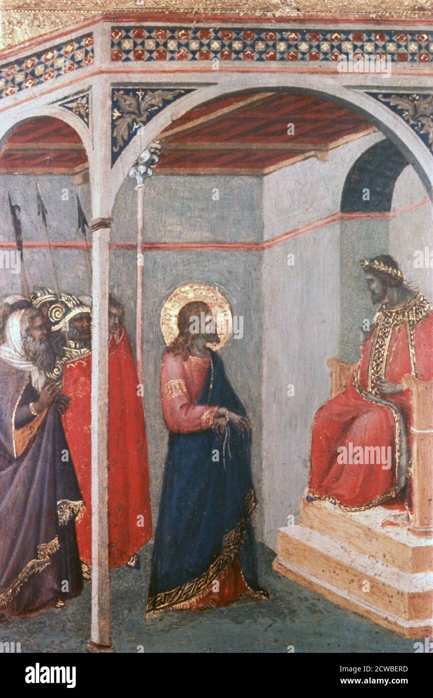 Cristo prima di Pilato', c1306-1348. Artista: Pietro Lorenzetti. Pietro Lorenzetti (1280-1348) è stato un pittore italiano, attivo tra il 1306 e il 1345. Insieme al fratello minore Ambrogio, introdusse il naturalismo nell'arte senese Foto Stock