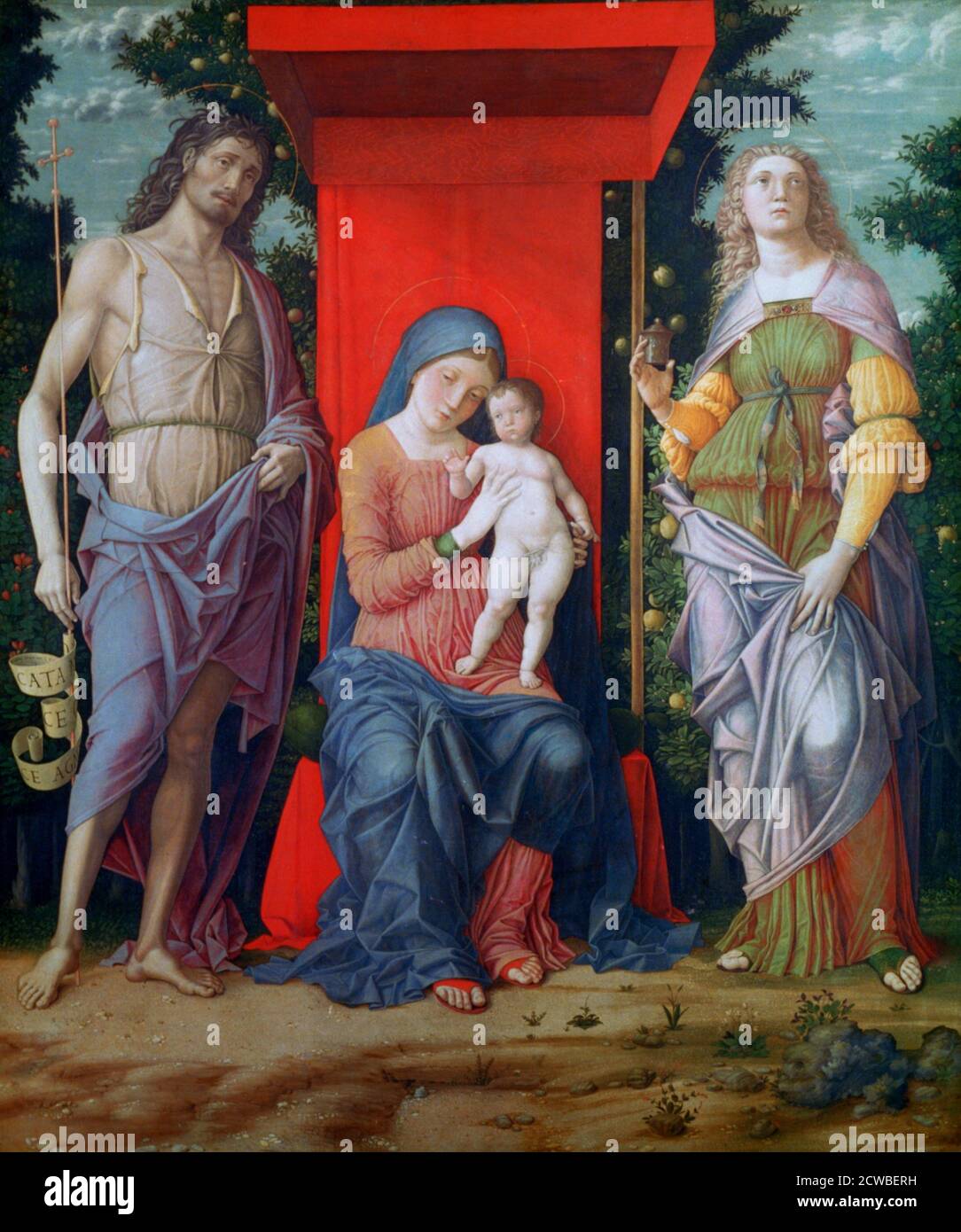 La Vergine col Bambino con i Santi, c1490-1505. Artista: Andrea Mantegna. Andrea Mantegna (1431-1506) è stato un pittore italiano, allievo di archeologia romana e genero di Jacopo Bellini. Foto Stock